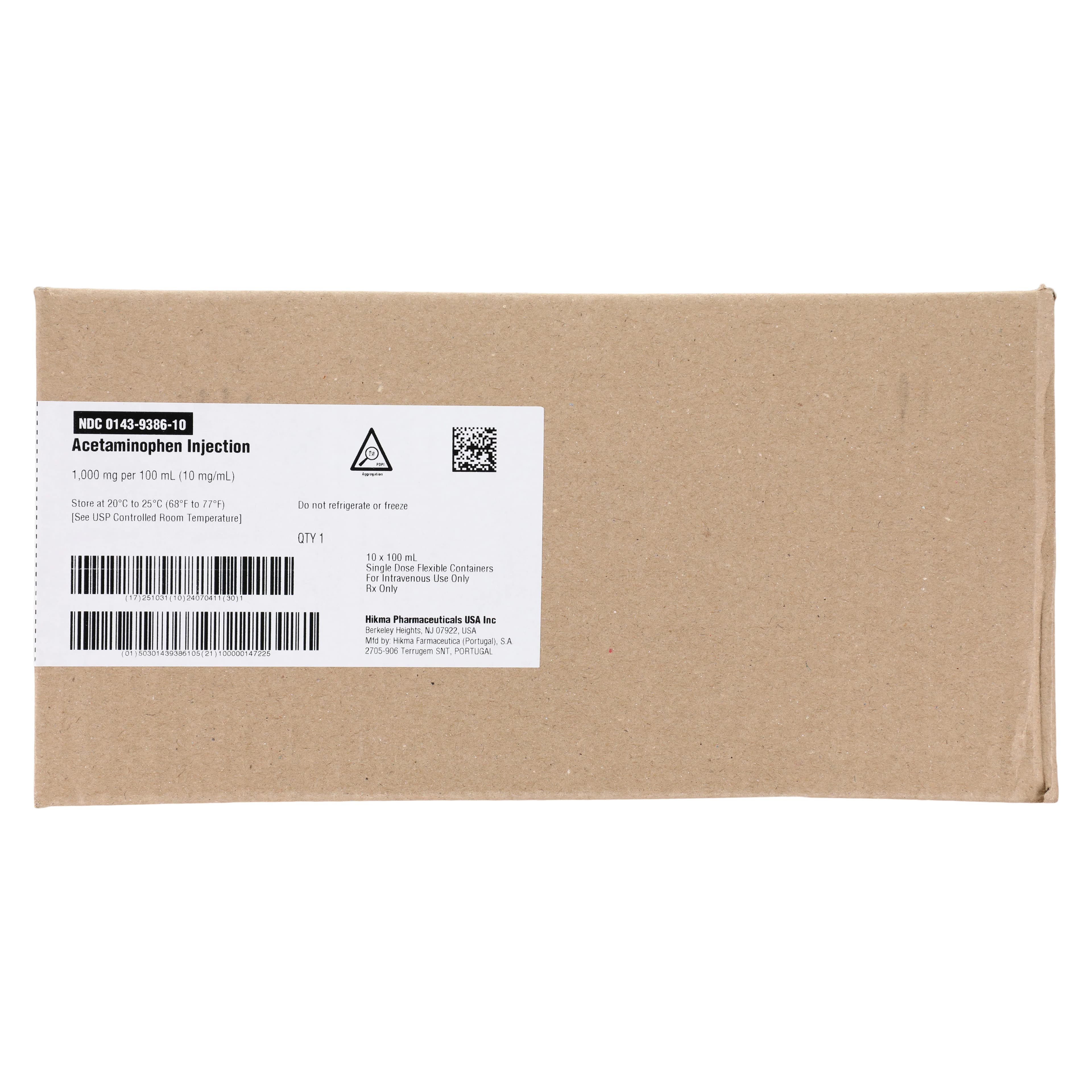 Acetaminophen Injection 10 mg/mL, 100 mL IV Bag, 10/Package, Hikma Pharmaceuticals thumbnail 2
