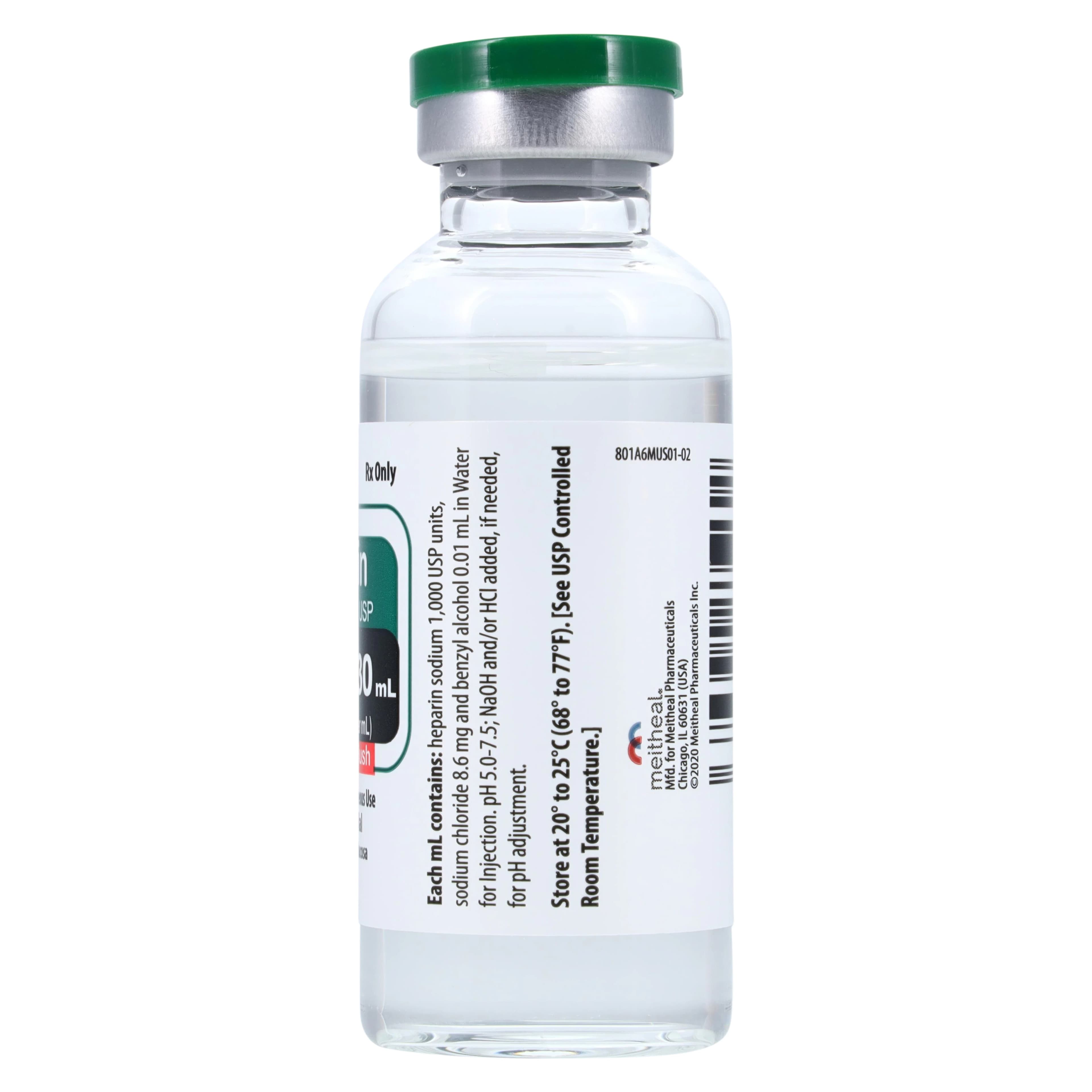 Heparin Sodium (Pork) Injection, 1,000 USP Units/mL, 30 mL Multiple-Dose Vial, 25/Package, Meitheal Pharmaceuticals thumbnail 3