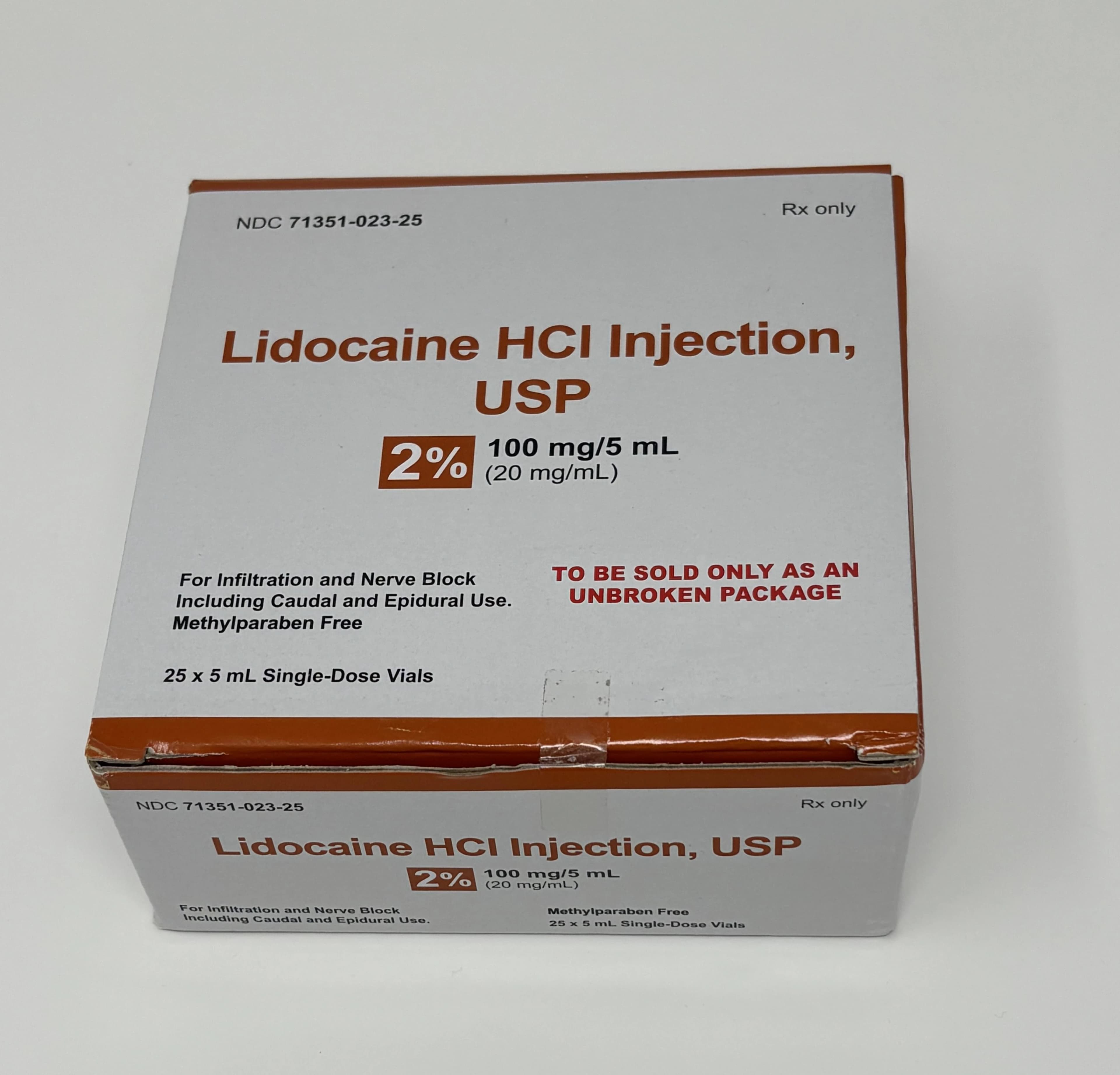 Lidocaine HCl Injection 2% Single-Dose Vial, Preservative-Free, 5 mL, 25/Package - Lidocaine HCL Inj SDV PF 5ml - Image 1