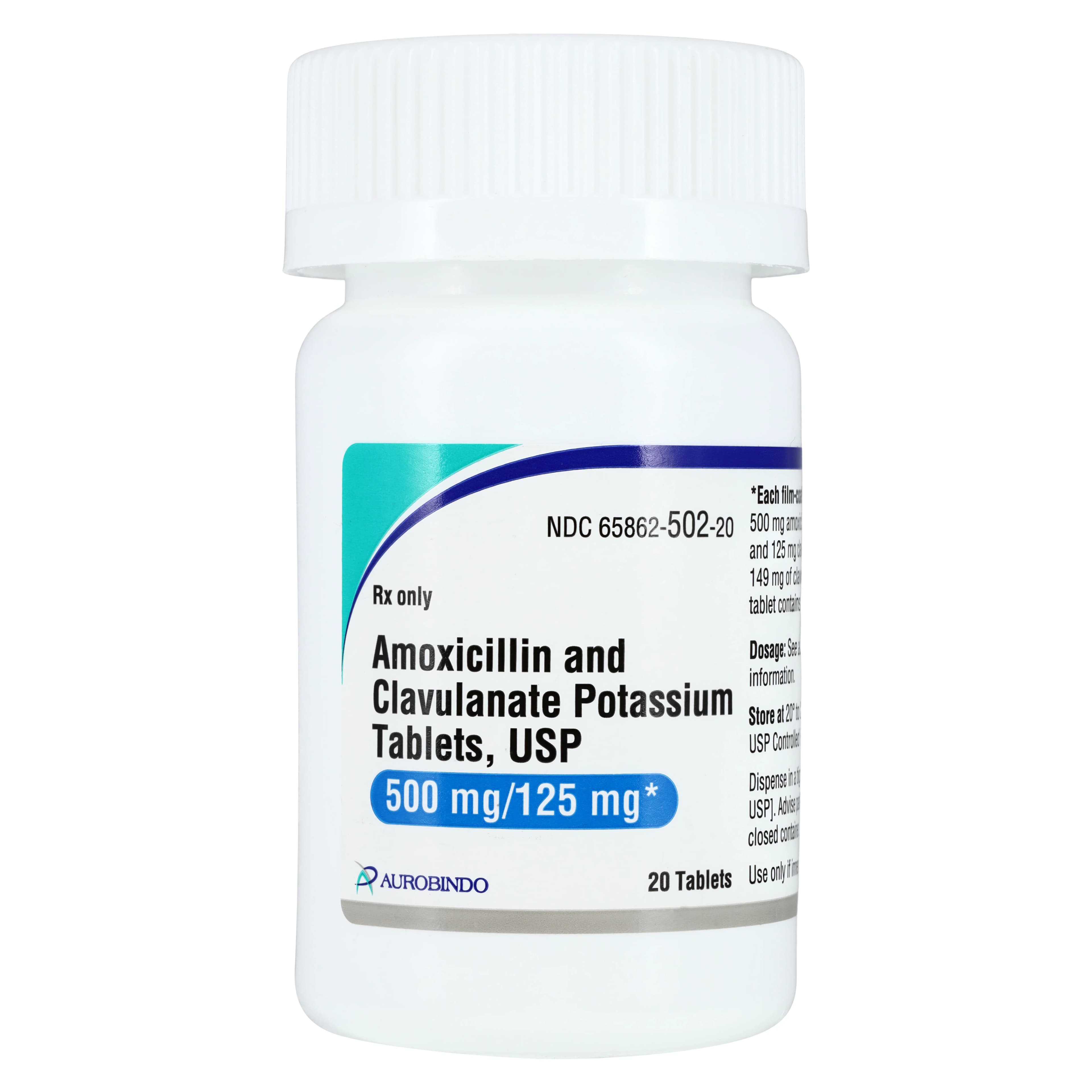 Amoxicillin/Clavulanate Tablets 500/125mg, 20 Tablets/Bottle, Lannett - Amoxicillin/Clavul Tablets - Image 1