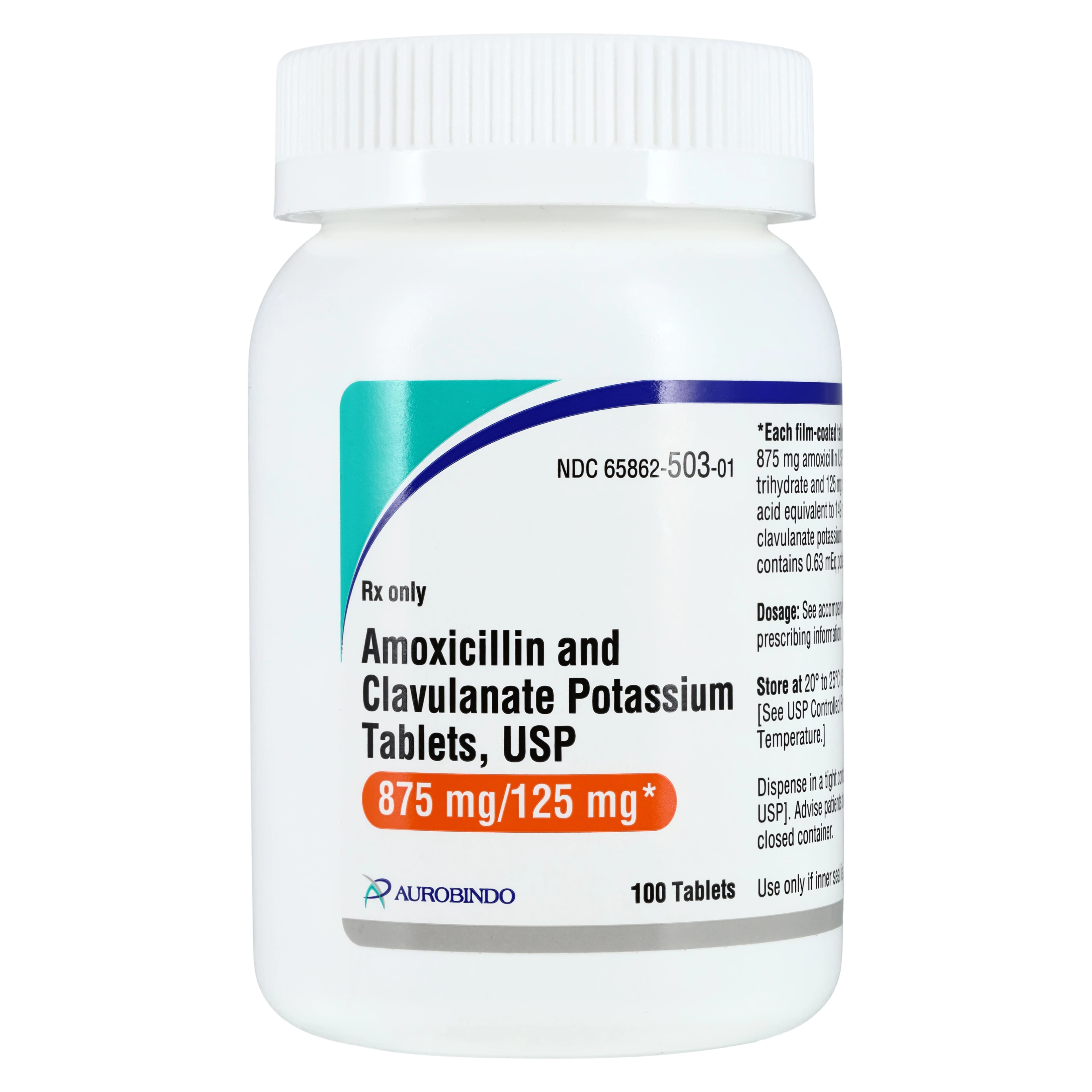 Amoxicillin/Clavulanate Tablets 875mg/125mg, 100 Count Bottle - Amoxicillin/Clavul Tablets - Image 1