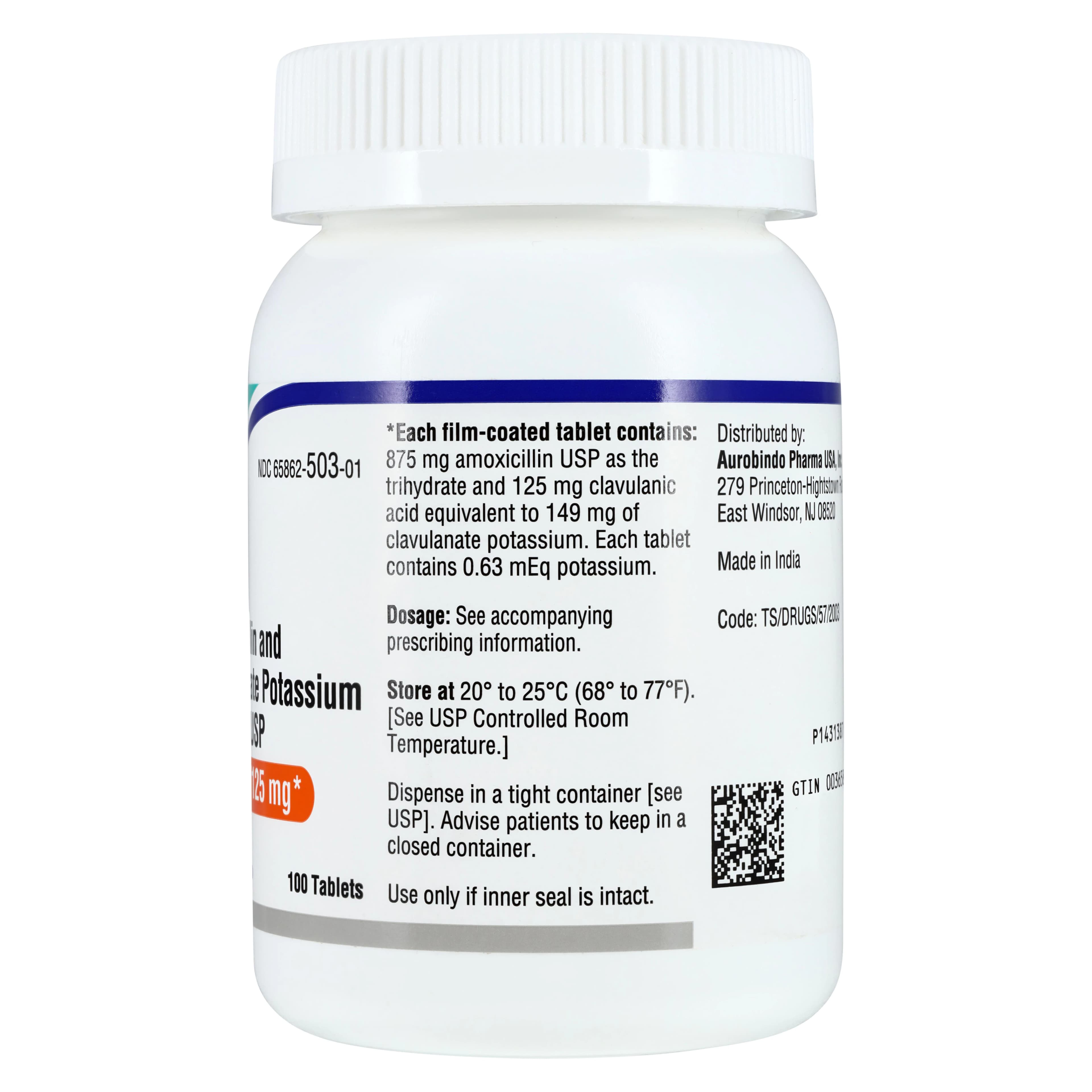Amoxicillin/Clavulanate Tablets 875mg/125mg, 100 Count Bottle thumbnail 2