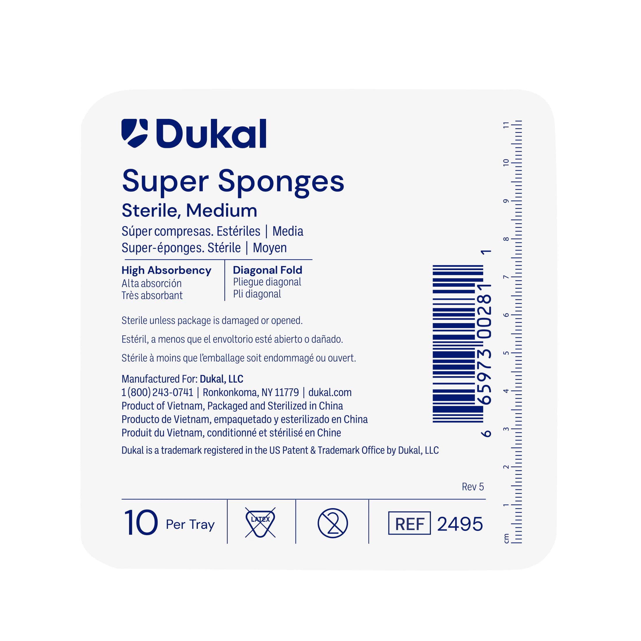 Dukal Super Sponge 100% Cotton Gauze Sponge, 6 x 6-3/4", 32 Ply, Sterile, Medium Washed, Latex-Free - Sponge Super ST 32Ply - Image 1