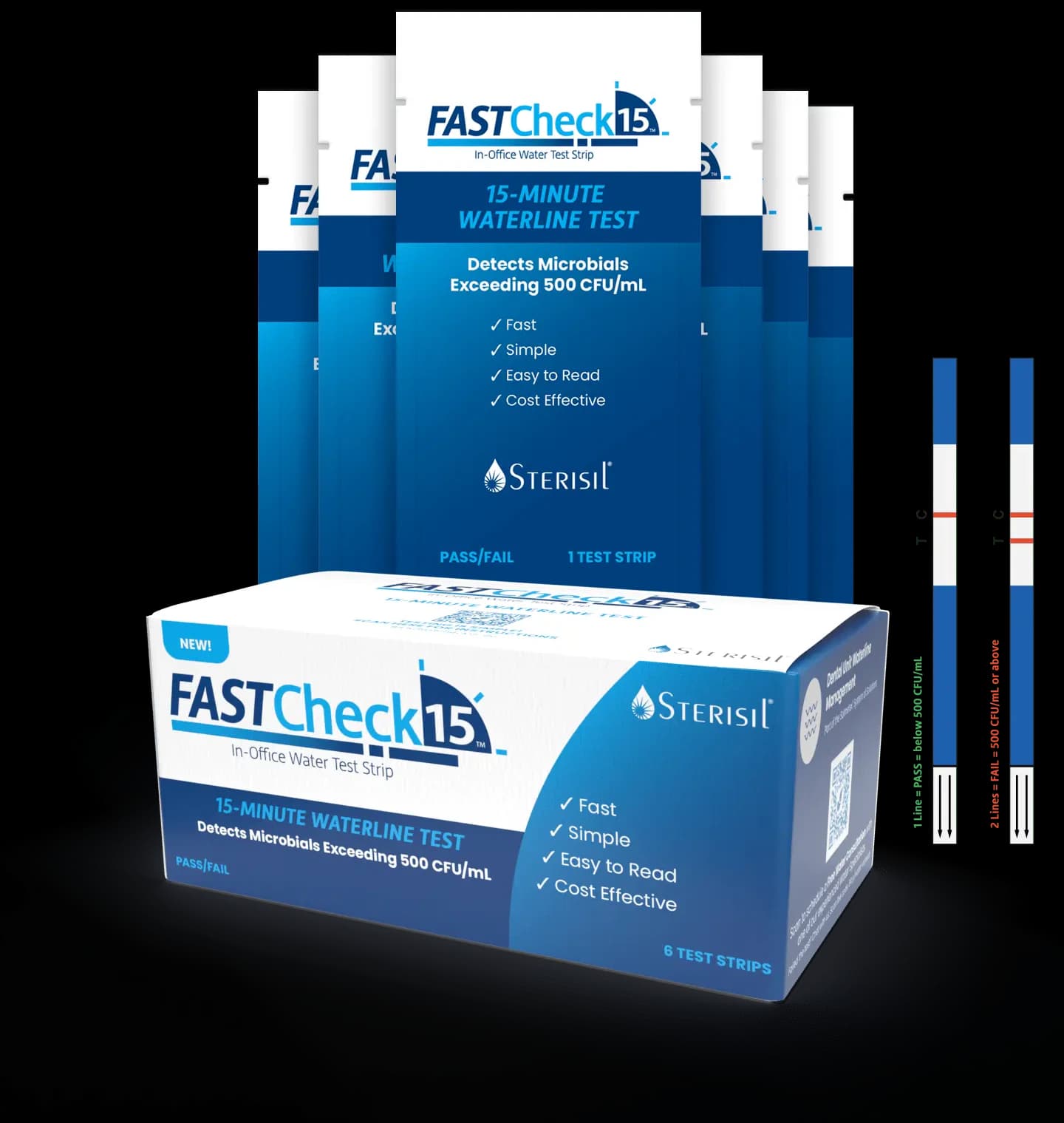Sterisil FastCheck15 In-Office Dental Unit Waterline Test Strips, 15-Minute Results, 6/Box, FC15-6 - Sterisil FastCheck 15, In-Office Water Test Strips, 6/Pk, FC15-6 - Image 1