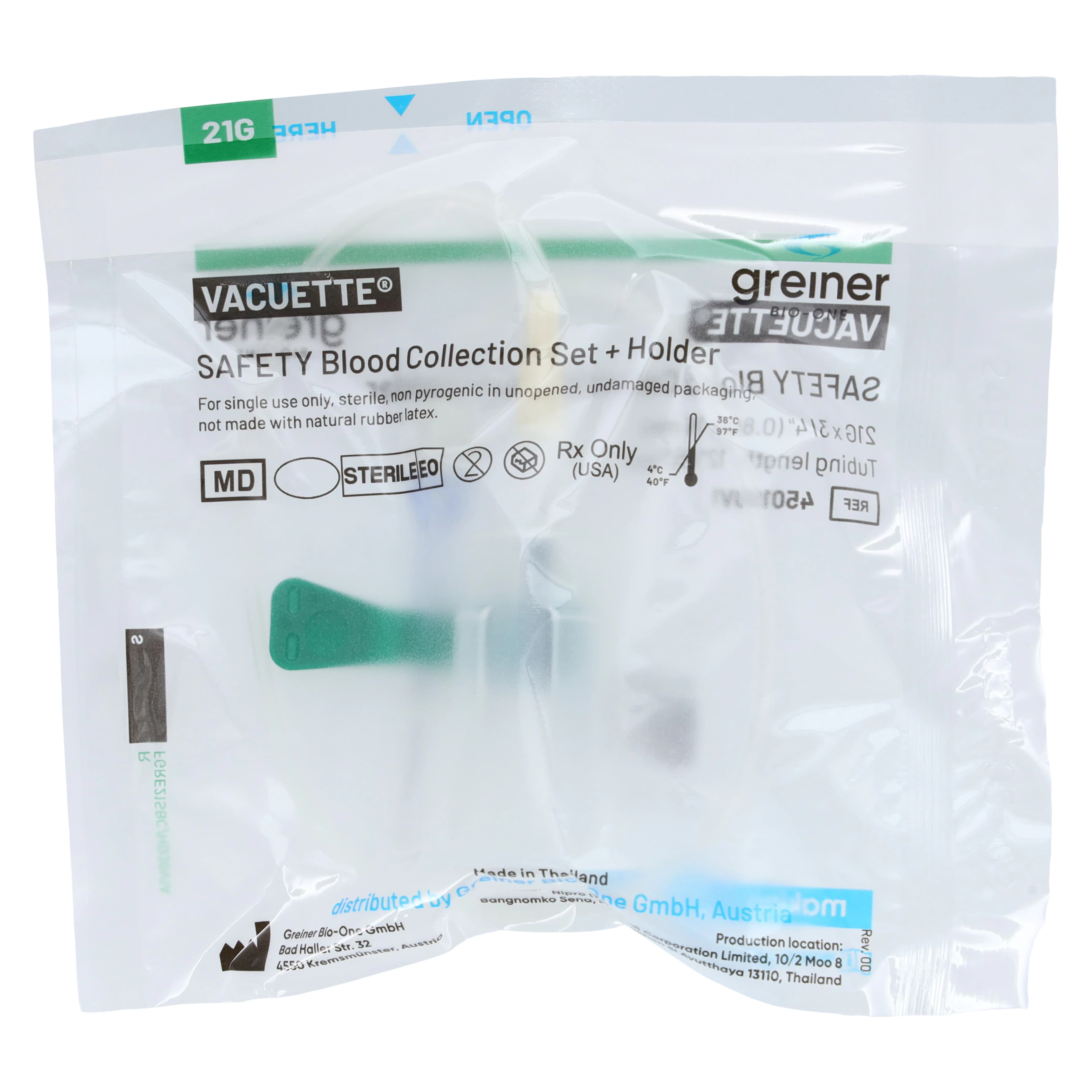 Greiner Bio-One Vacuette Blood Collection Set, 21G x 3/4", Safety Green, 35/Box thumbnail 3