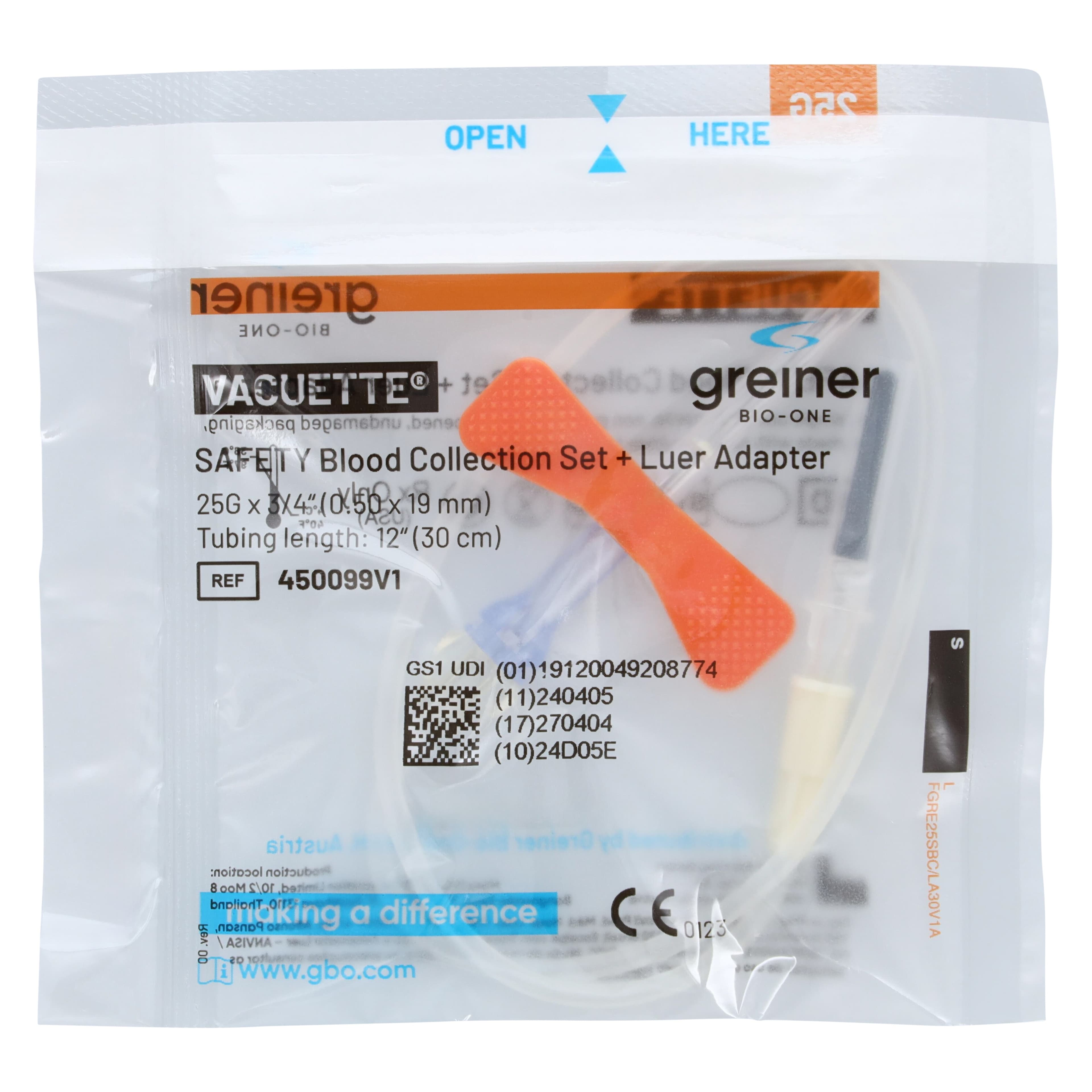 Greiner Bio-One Vacuette Blood Collection Set, 25G x 30cm, Safety Orange, 90/Box thumbnail 2