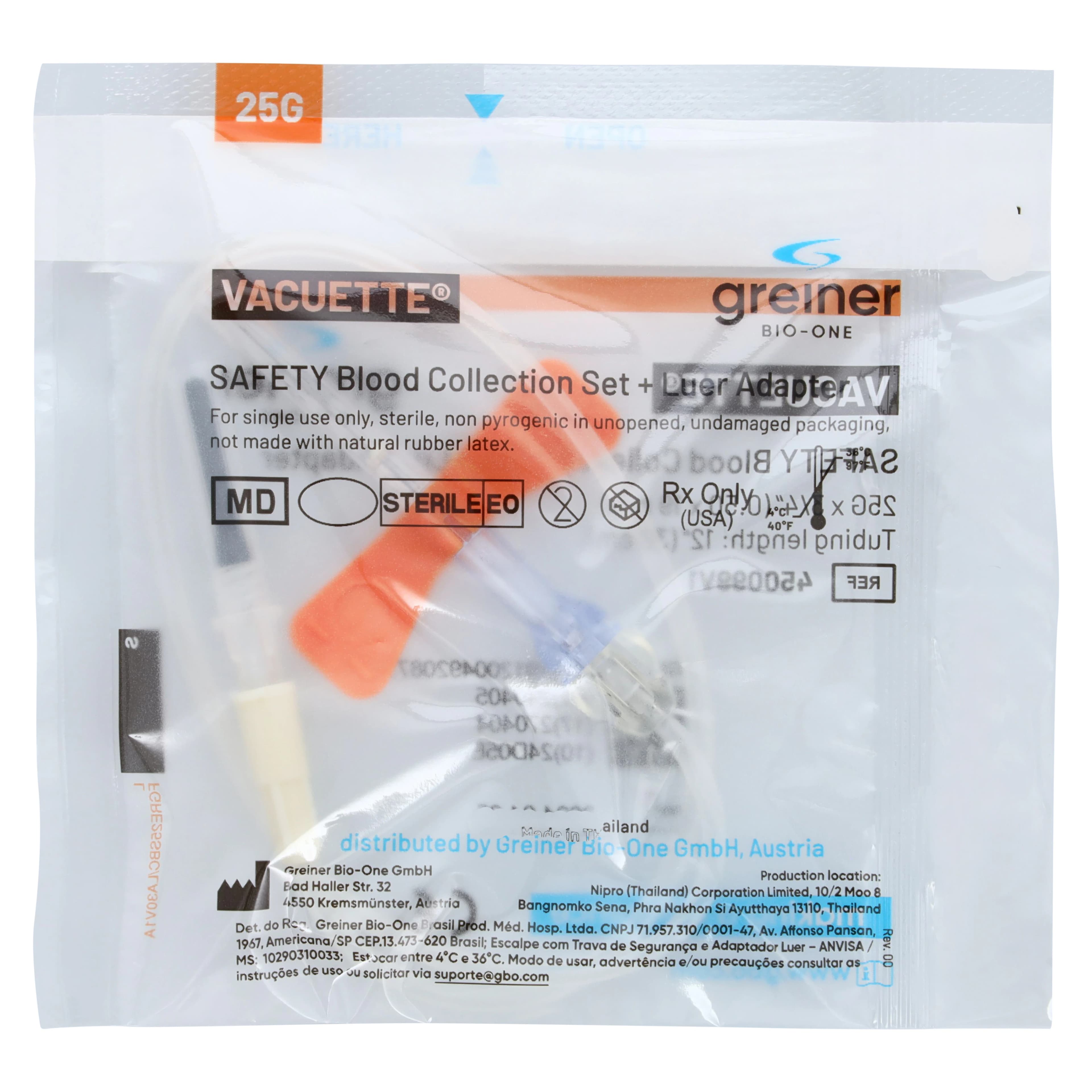 Greiner Bio-One Vacuette Blood Collection Set, 25G x 30cm, Safety Orange, 90/Box thumbnail 3