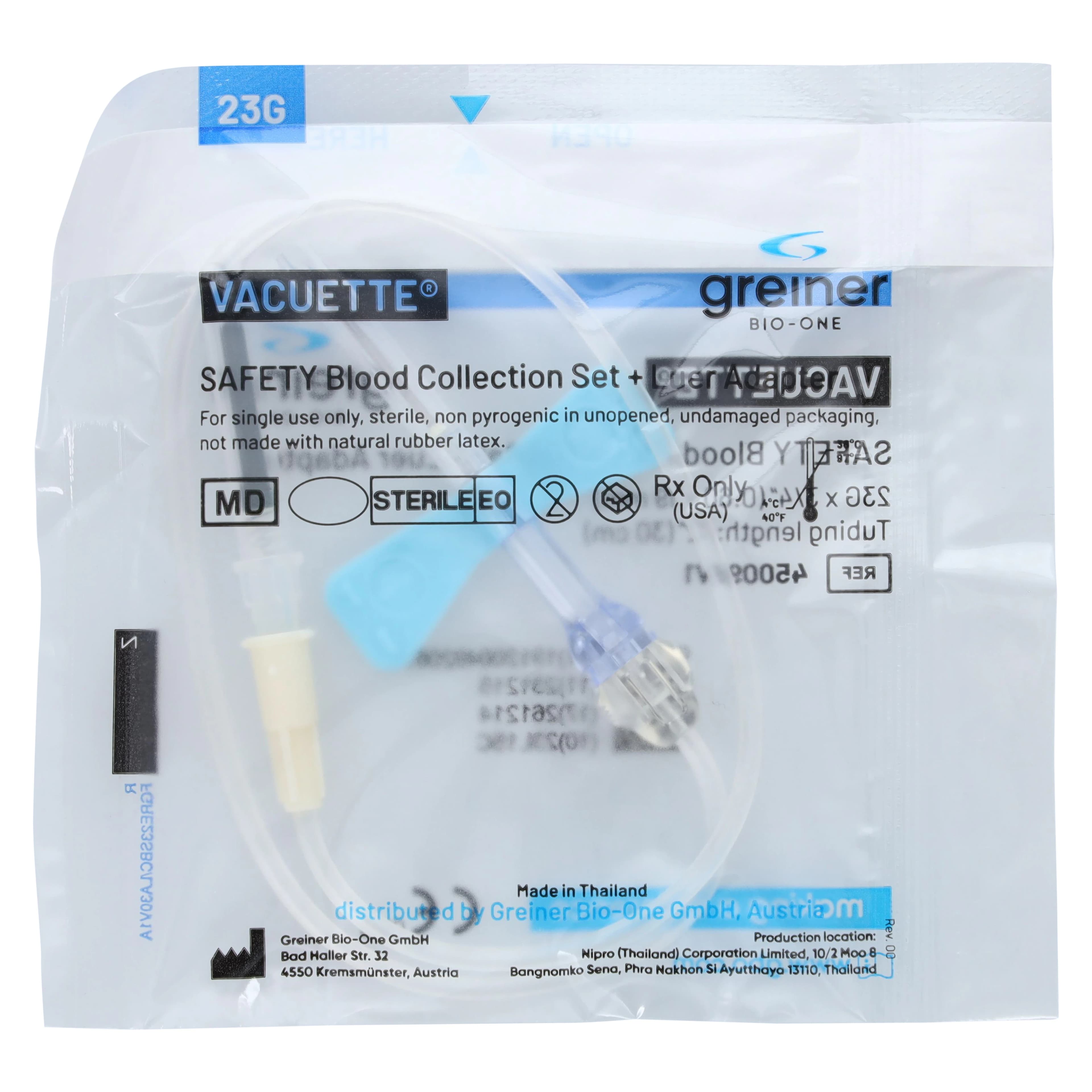 Vacuette Blood Collection Set, 23G x 30cm, Safety Blue, 90/Box thumbnail 2