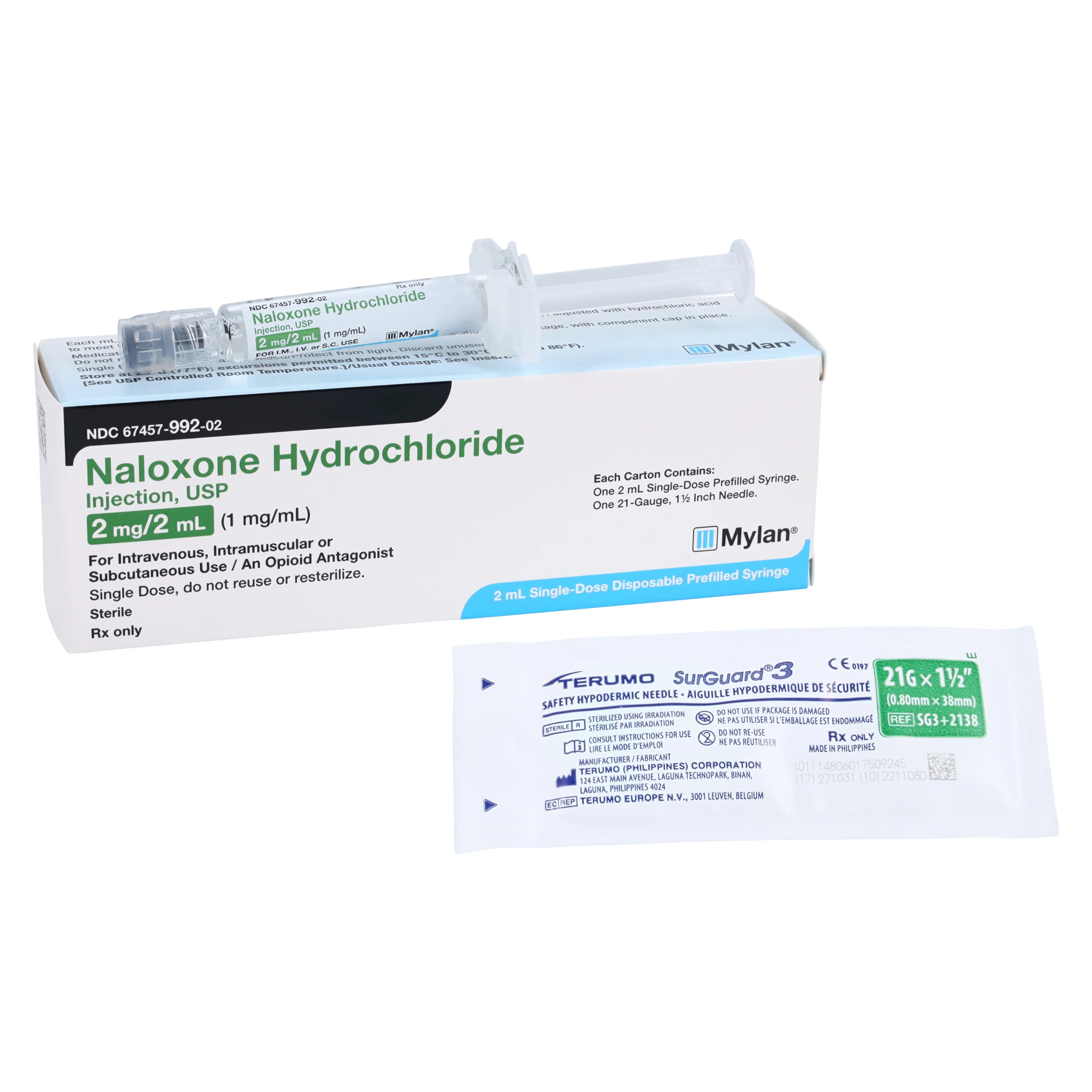 Naloxone HCl Injection 1mg/mL Prefilled Syringe, 21G x 1.5", 2mL, Each - Naloxone Syr 21gx1.5" 2mL - Image 1