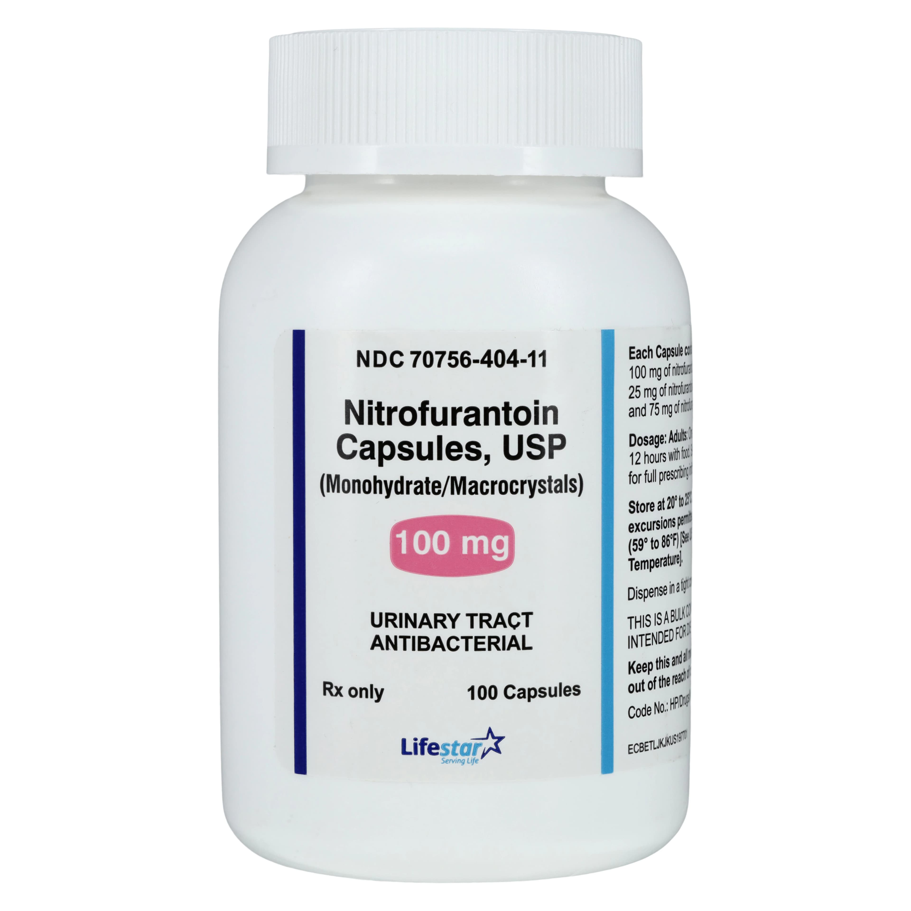Nitrofurantoin Monohydrate Macrocrystals Capsules, 100 mg, 100/Bottle, Lifestar Pharma - Nitrofurantoin Mono Macro Caps - Image 1