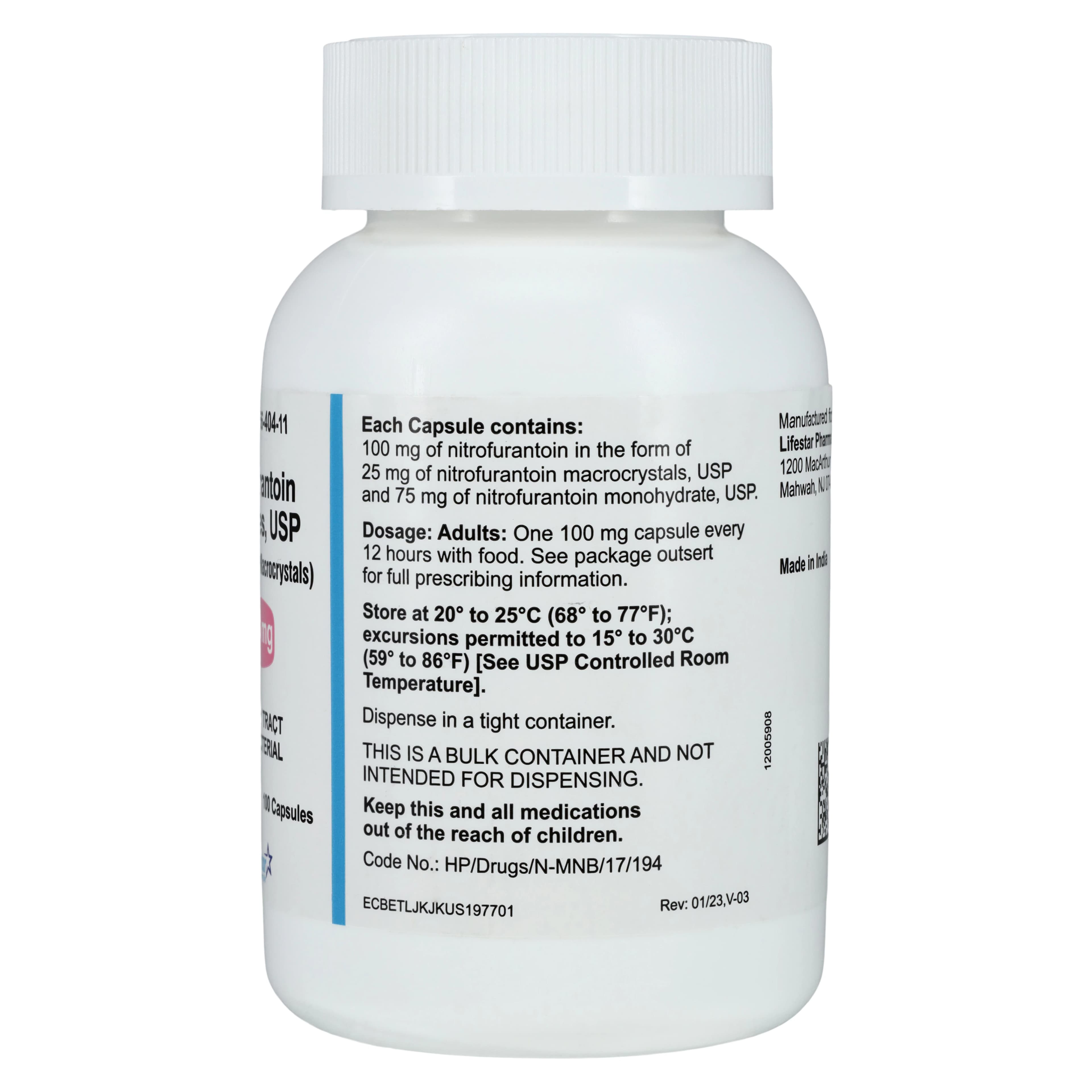 Nitrofurantoin Monohydrate Macrocrystals Capsules, 100 mg, 100/Bottle, Lifestar Pharma thumbnail 2