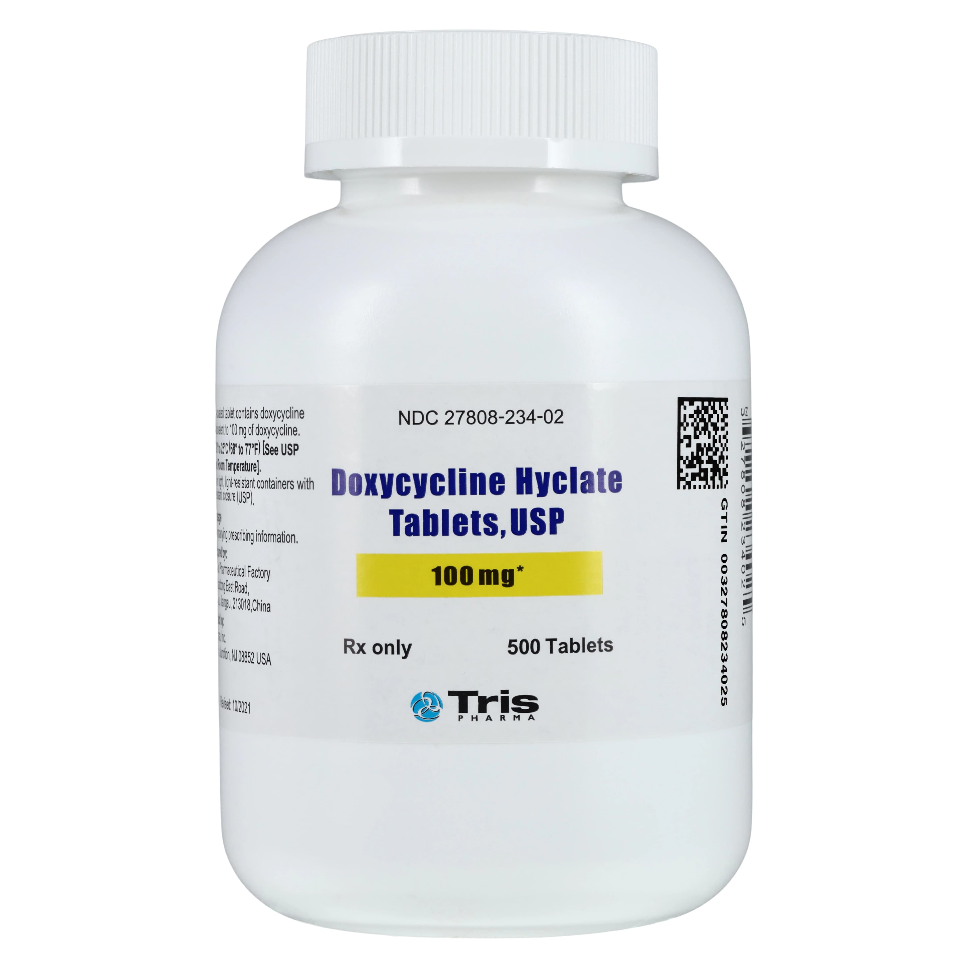 Doxycycline Hyclate Tablets 100mg, 500 Count Bottle - Doxycycline Hyclate Tablets - Image 1