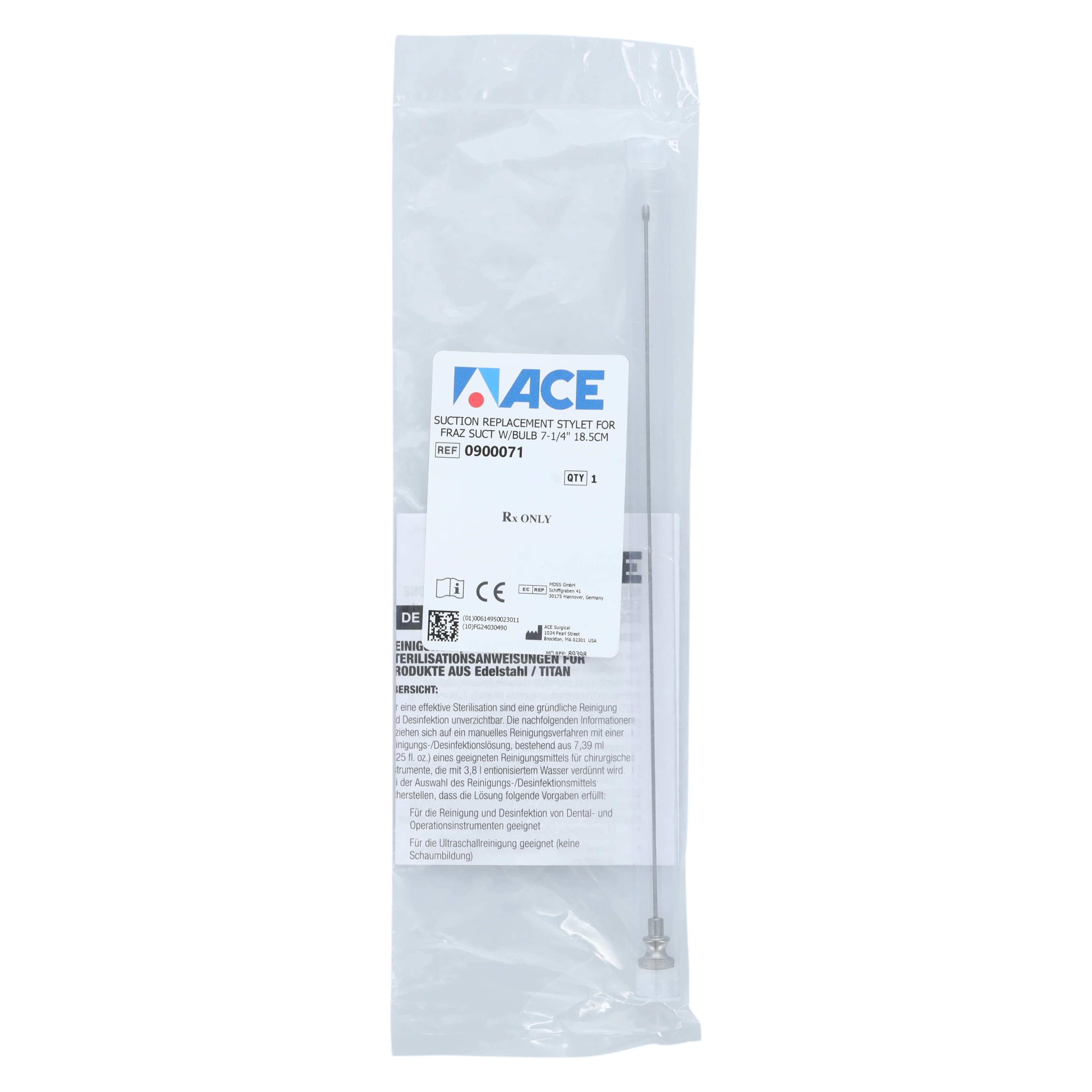 Ace Surgical Frazier Suction Stylet, Stainless Steel, Reusable thumbnail 2