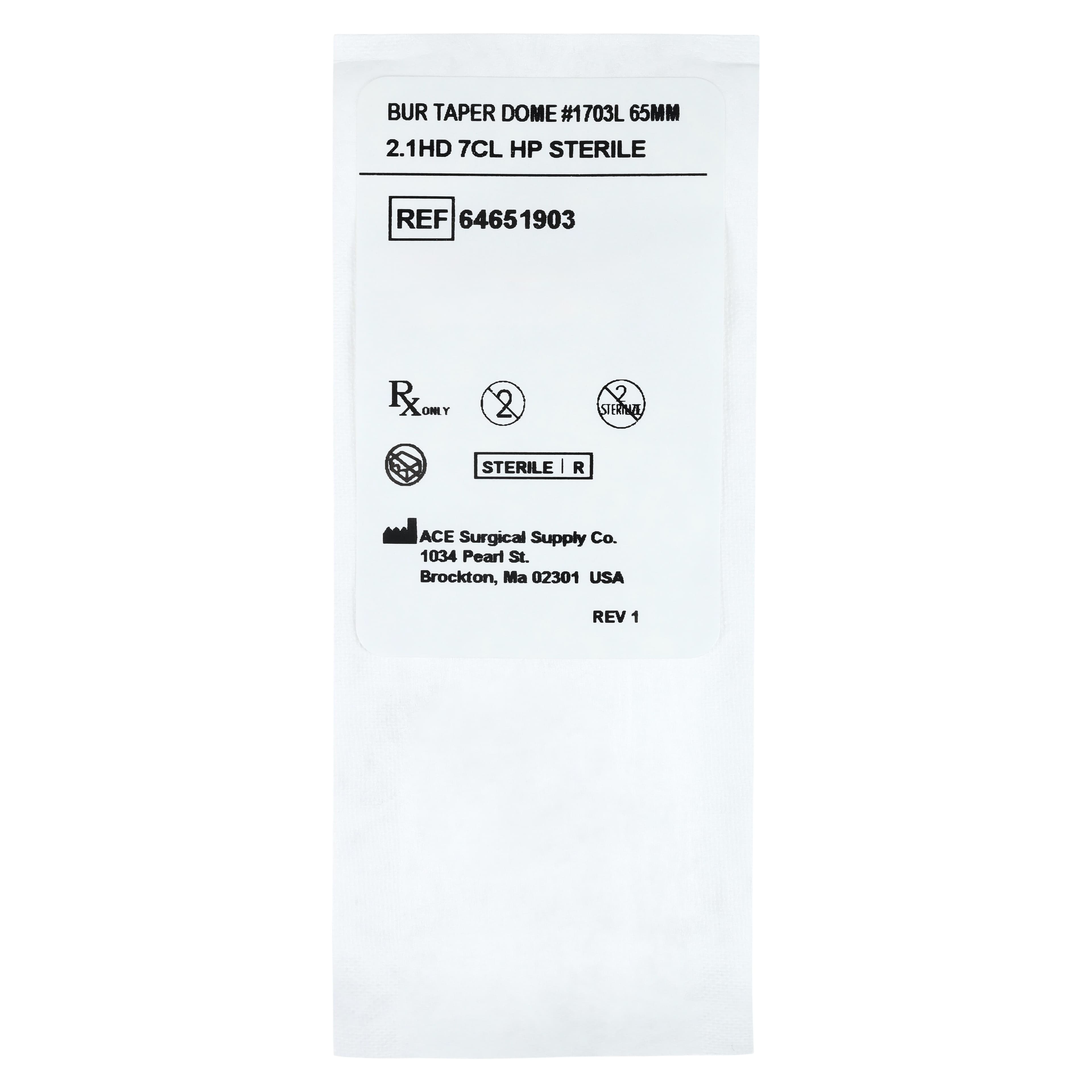 Ace Surgical Bur Taper Dome #1703L, 2.1mm Head, 65mm, Sterile, Single Use, Taper Shank, 10/Pk thumbnail 8
