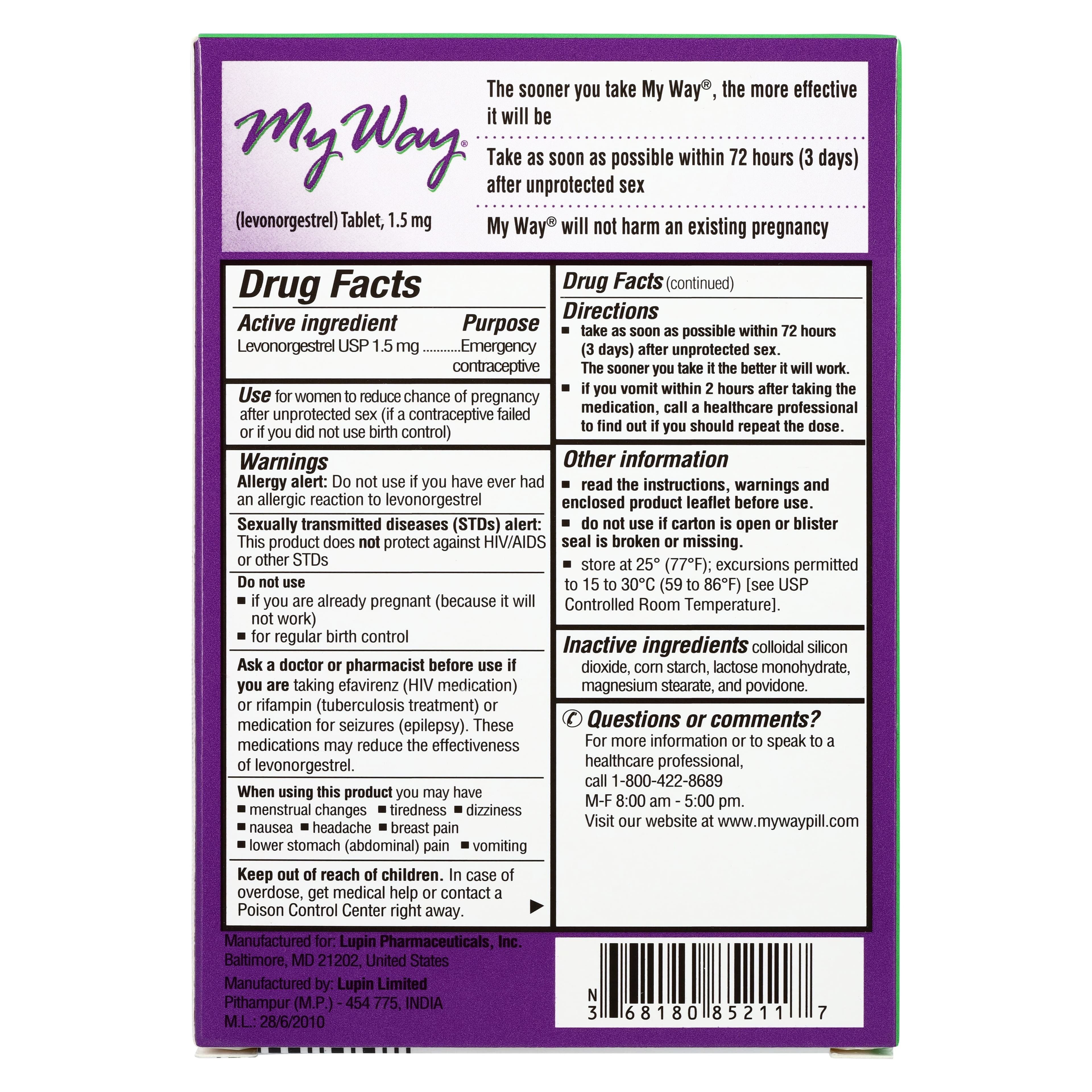 Levonorgestrel Tablets 1.5 mg, 1 Tablet per Package (Lupin Pharmaceuticals) thumbnail 4