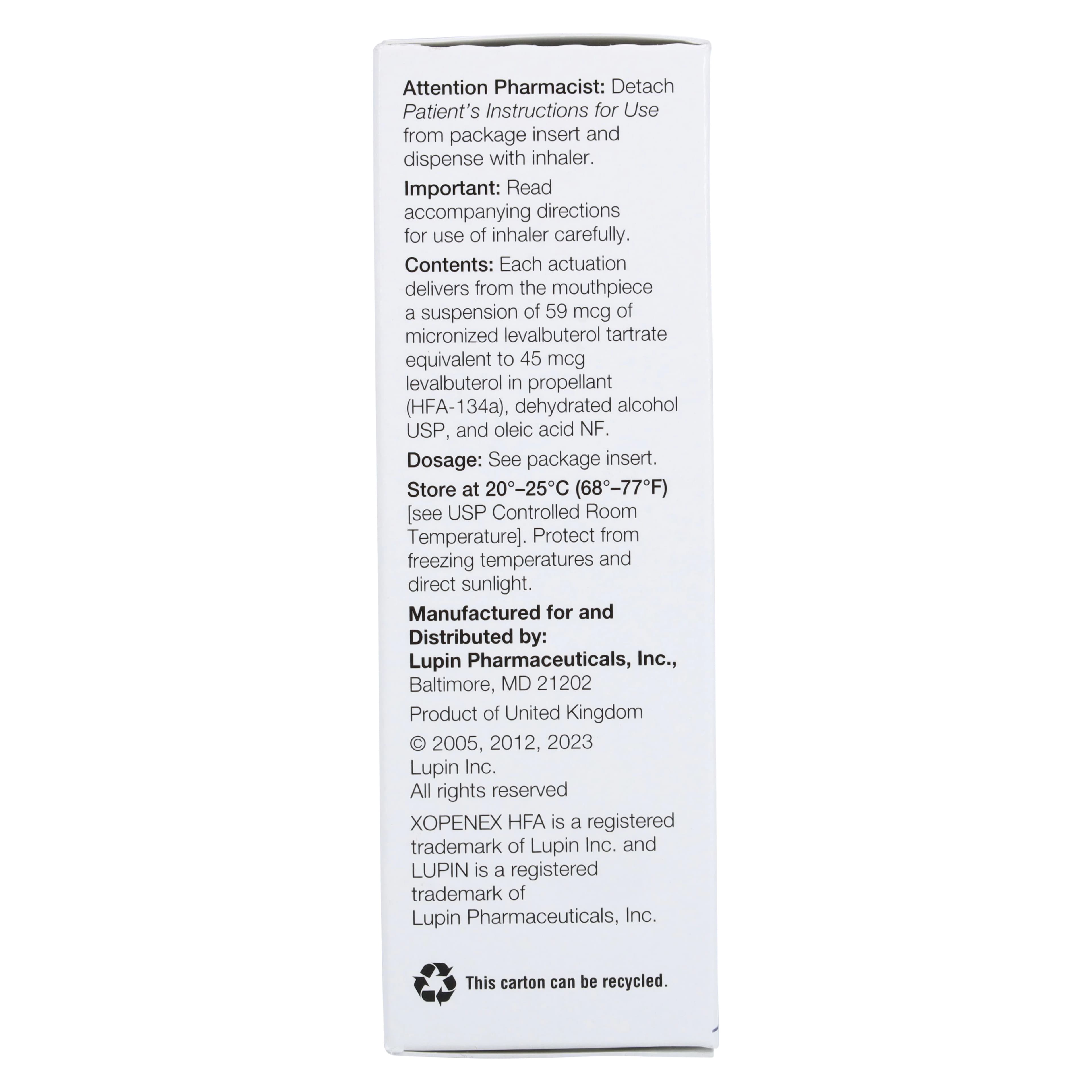 Xopenex HFA Inhalation Aerosol, 45mcg, 15gm Inhaler thumbnail 5