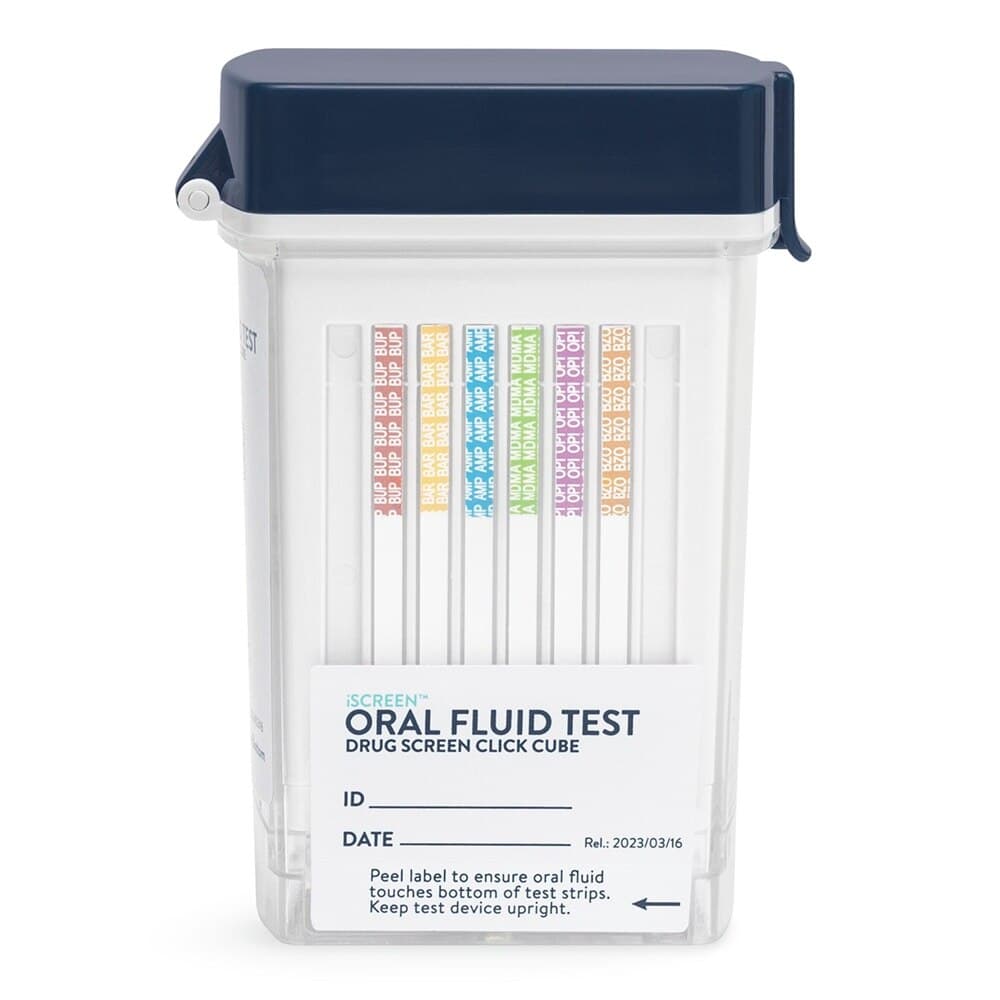 iScreen 11-Panel Oral Fluid Drug Cube, Employment & Insurance Use Only, AMP50/BAR50/BUP5/BZO10/COC20/MDMA50/MET50/MTD30/OPI40/OXY20/THC40, 25/Bx - iScreen 11PNL Oral Fluid Dru C - Image 1