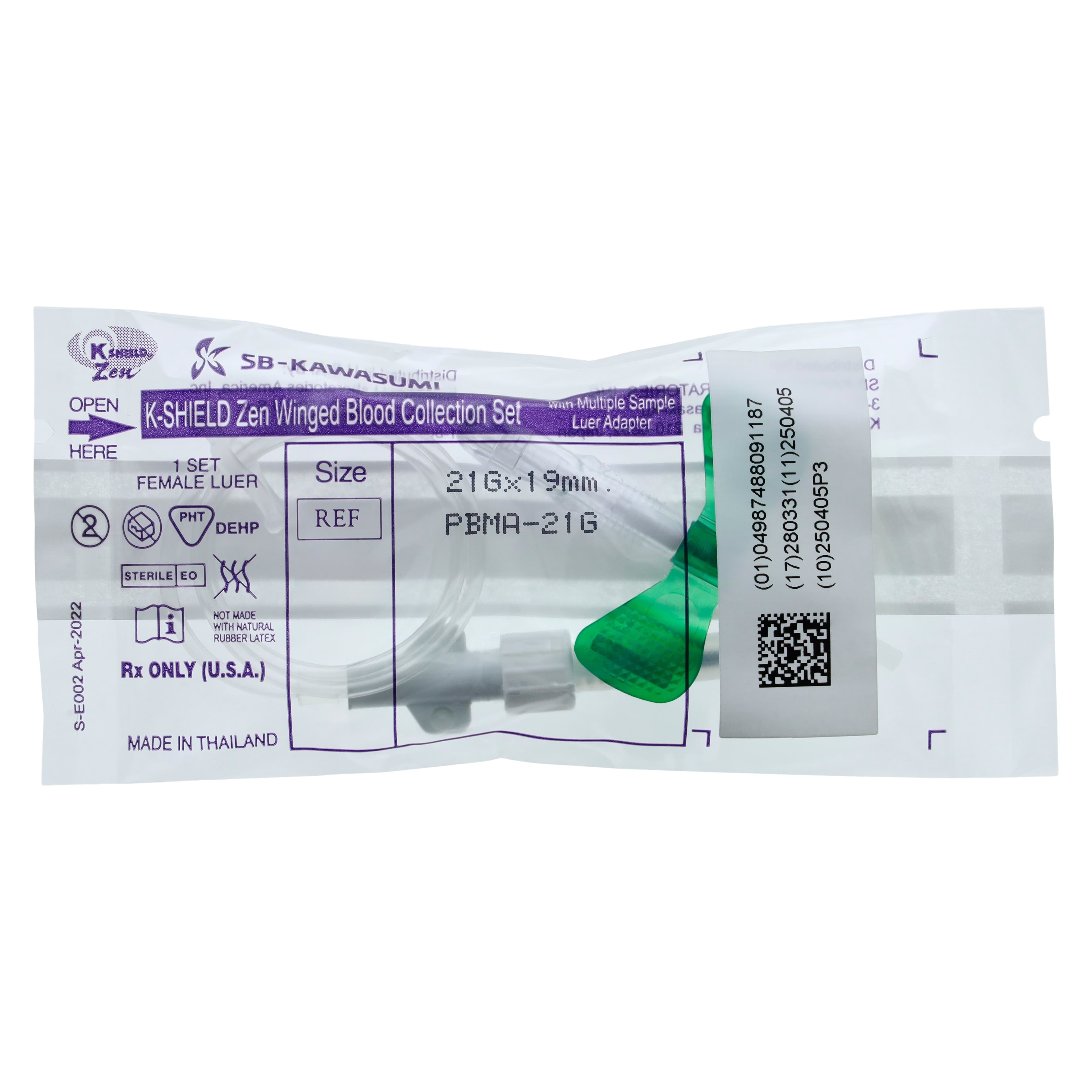 Kawasumi K-Shield Zen Blood Collection Set, 21G x 3/4" Winged, 12" Tubing, Safety Multi-Sample, Sterile, Latex-Free, 200/Case thumbnail 2