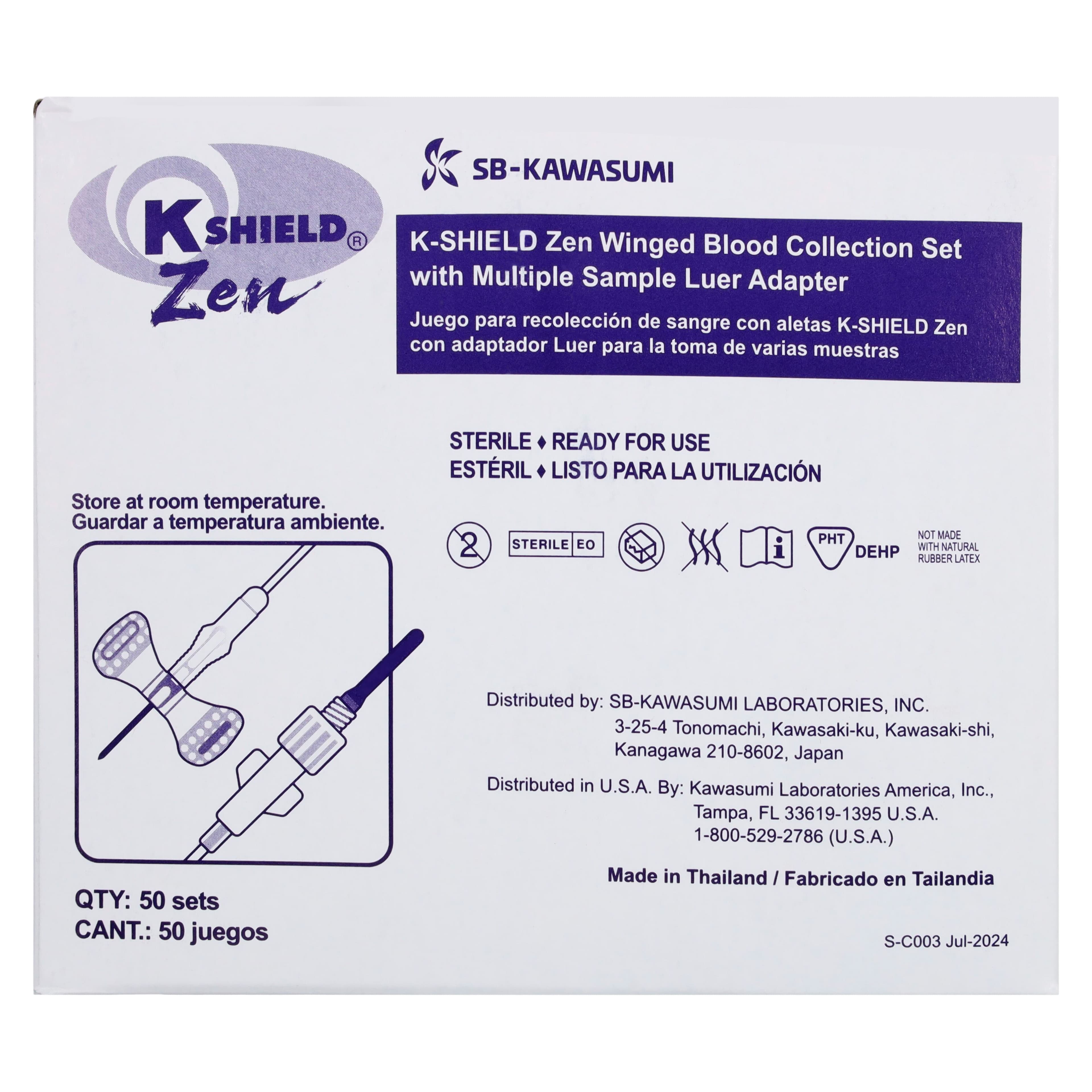K-Shield Zen Blood Collection Set, 25G x 3/4" Winged, 12" Tubing, Safety Multi-Sample, Latex-Free, Disposable, 200/Case thumbnail 4