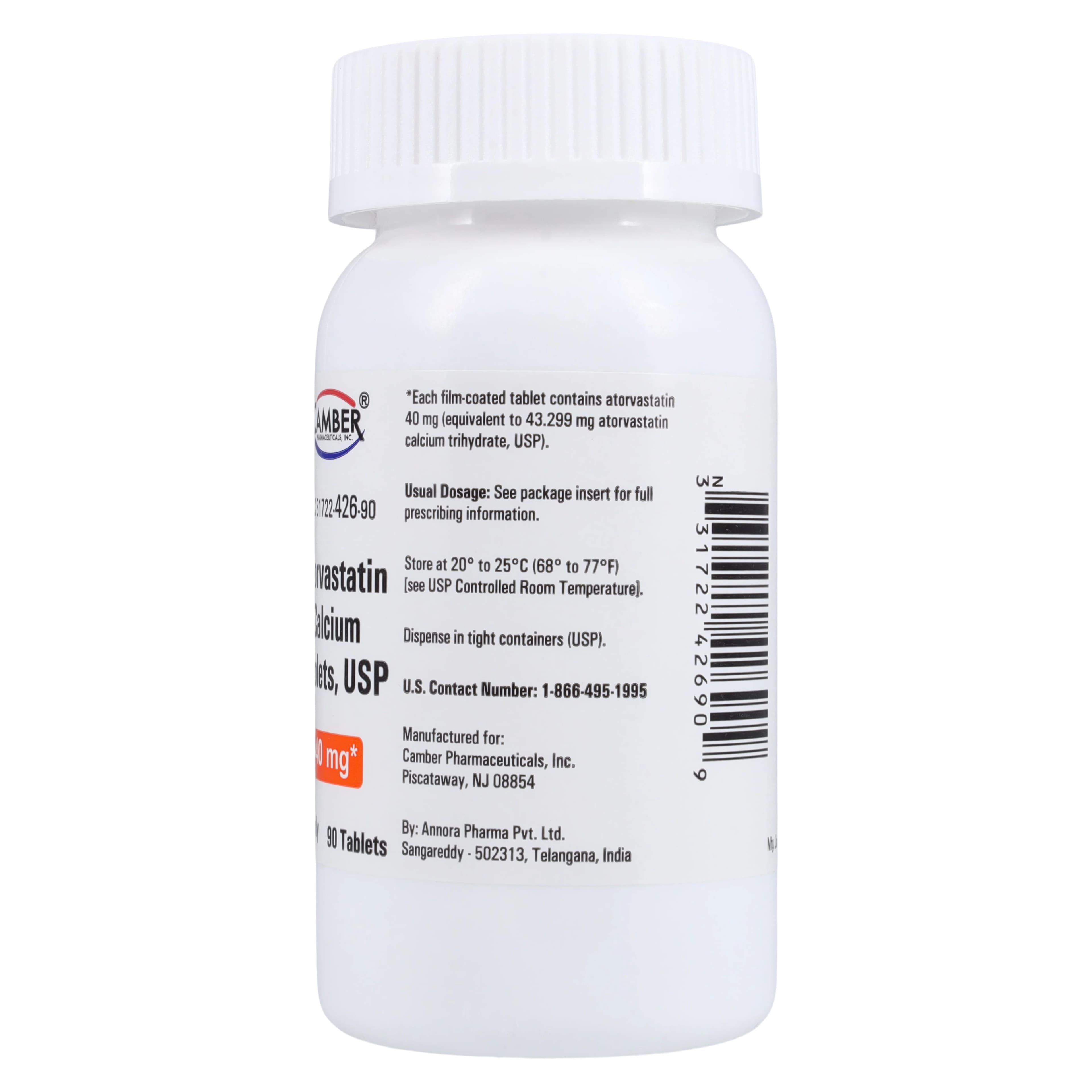 Atorvastatin Calcium Tablets, 40mg, 90/Bottle, Camber Pharmaceuticals thumbnail 2