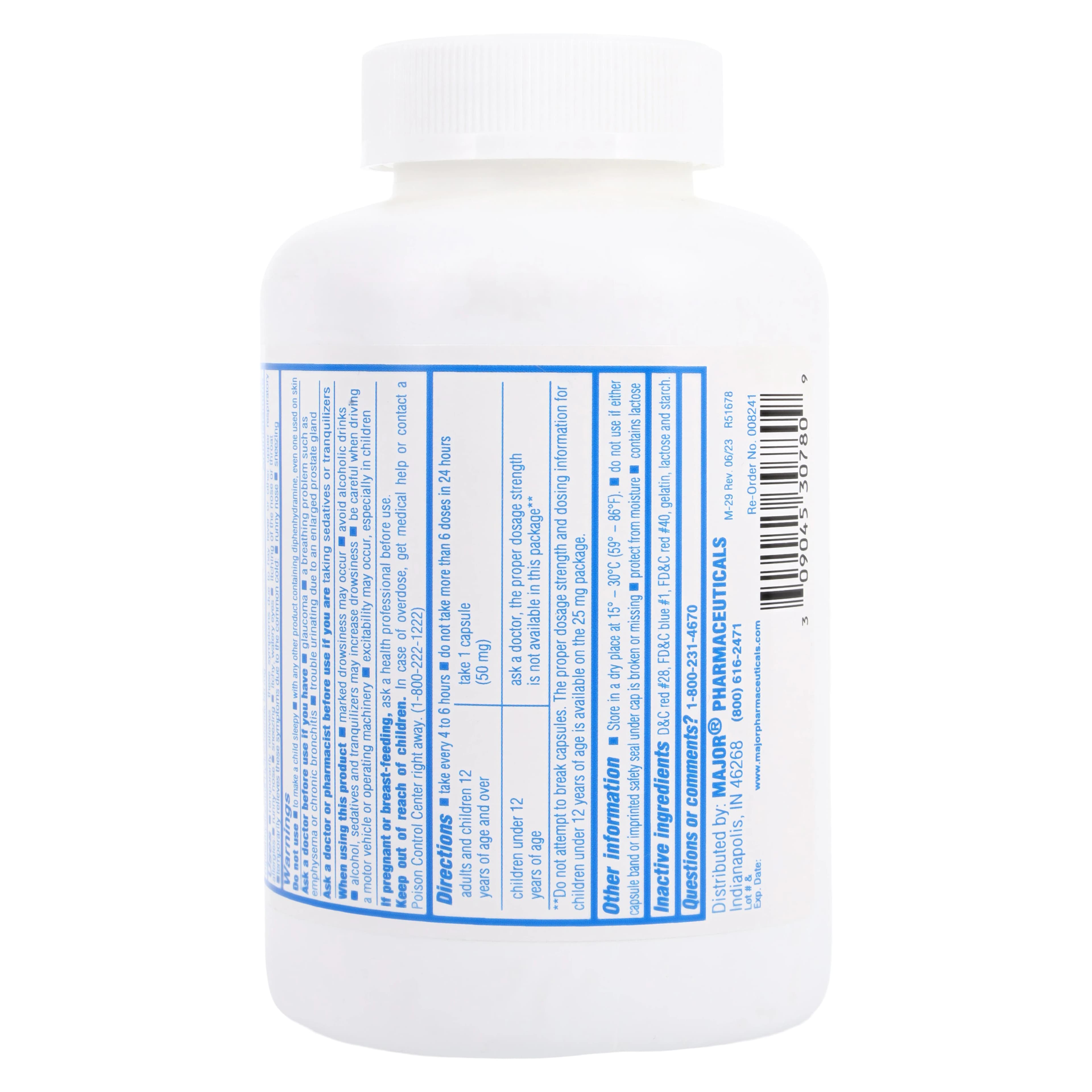 Diphenhydramine HCL Capsules, 50mg, 1000/Bottle, Major Pharmaceuticals thumbnail 3