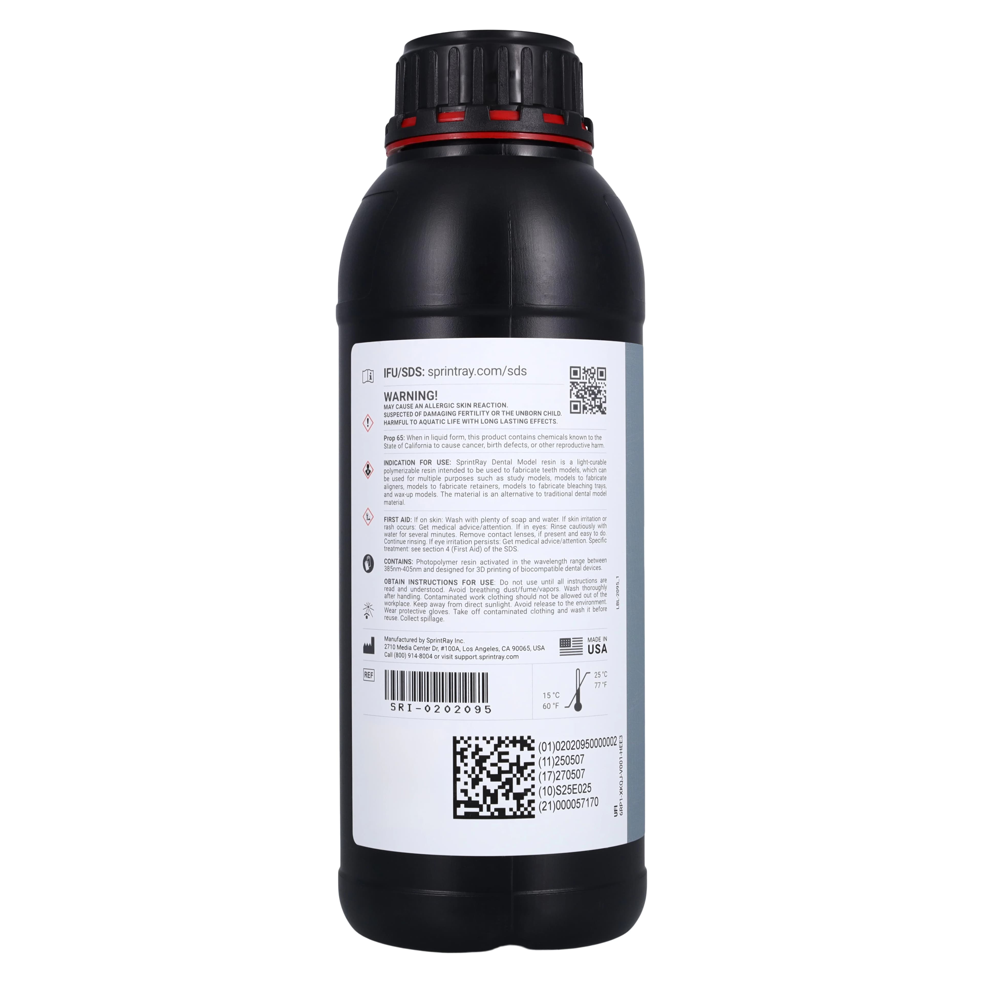 SprintRay Dental Model 3D Printing Resin, Slate, 1 kg Bottle, SRI-0202095 thumbnail 2