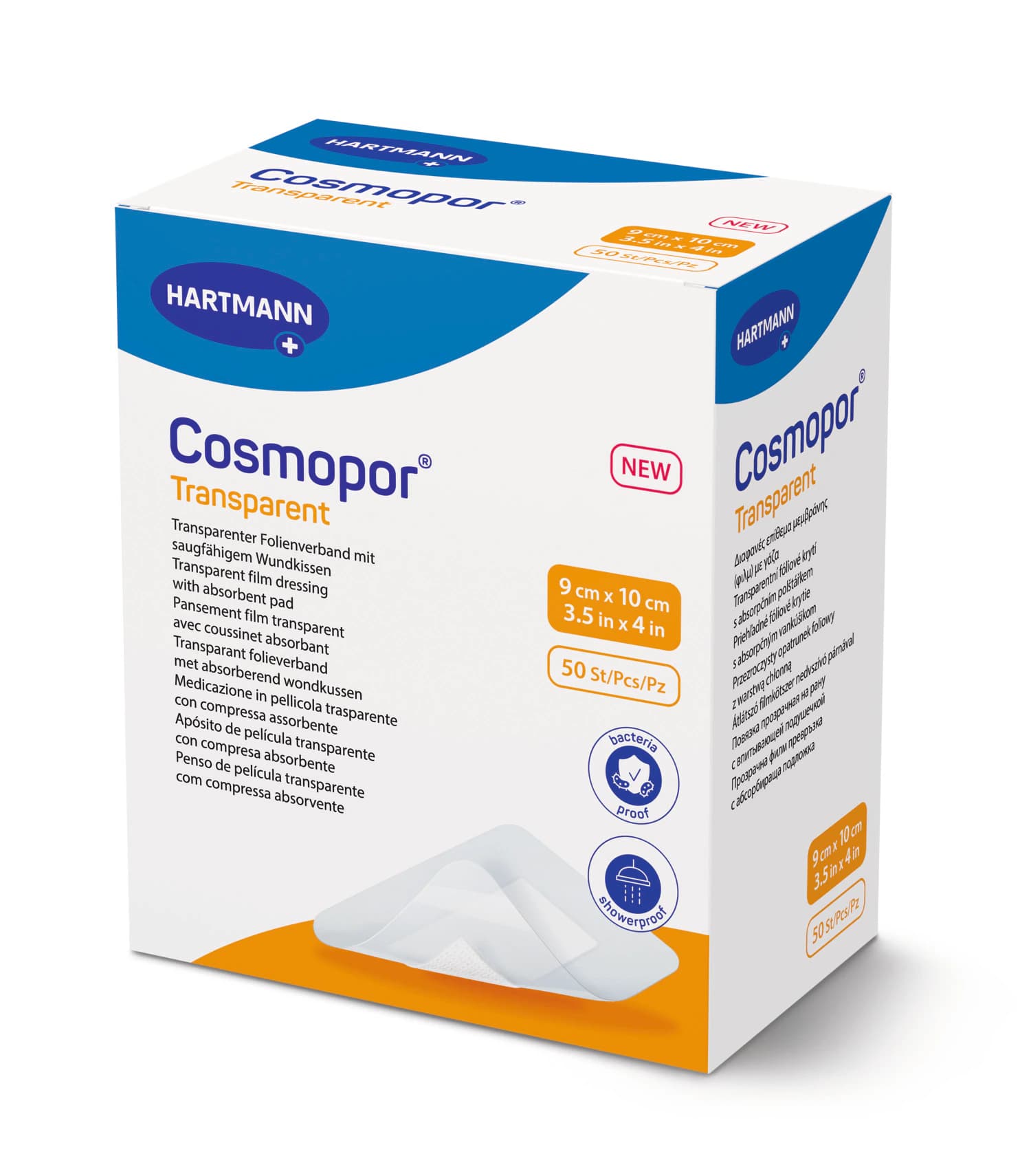 Hartmann Cosmopor Transparent Dressing, Polyurethane Film, Sterile, Rectangle, Self-Adhesive, 3.5" x 4" - Cosmopor Transparent Dressing - Image 1
