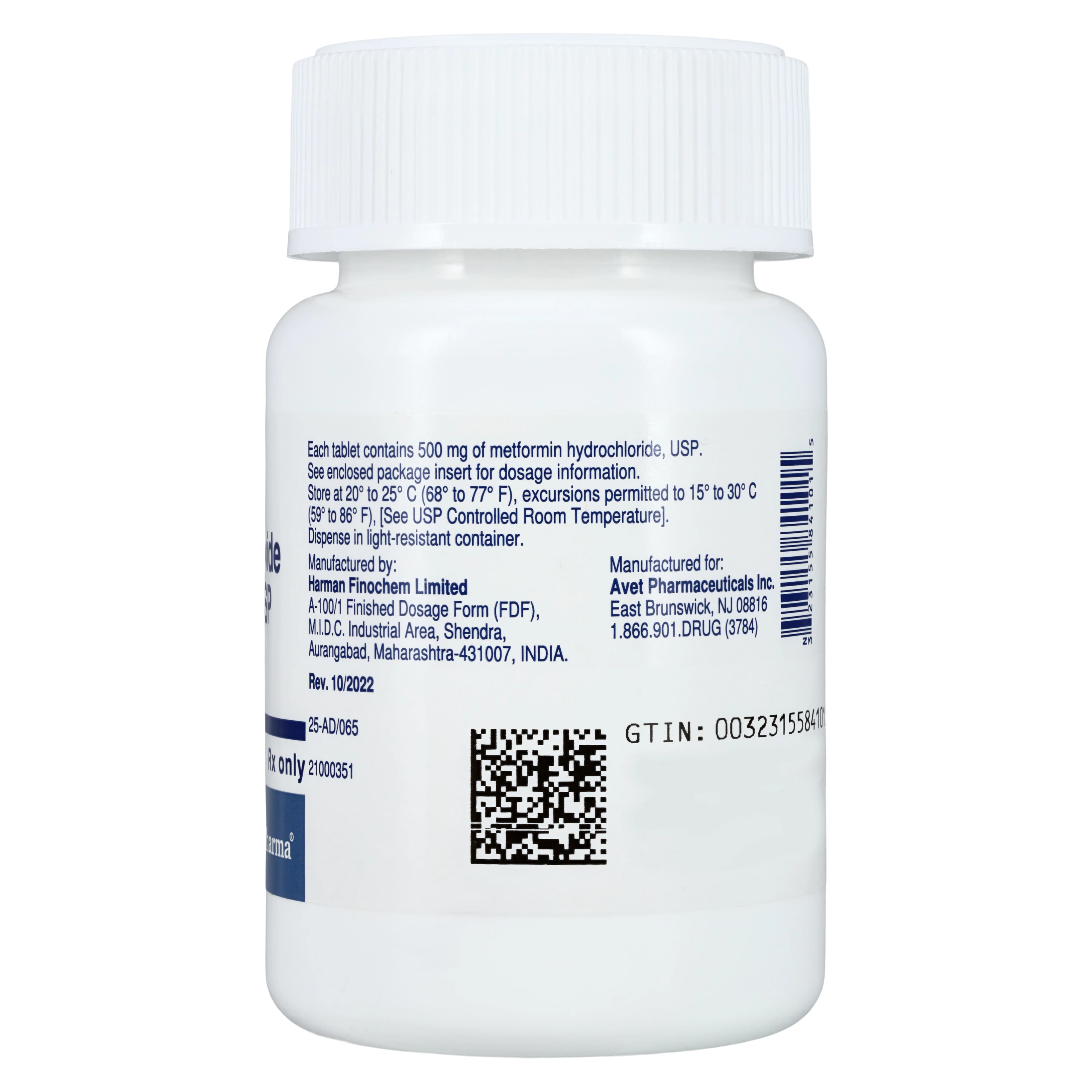 Metformin HCl Tablets, 500mg, 100/Bottle, Heritage Pharmaceuticals thumbnail 2