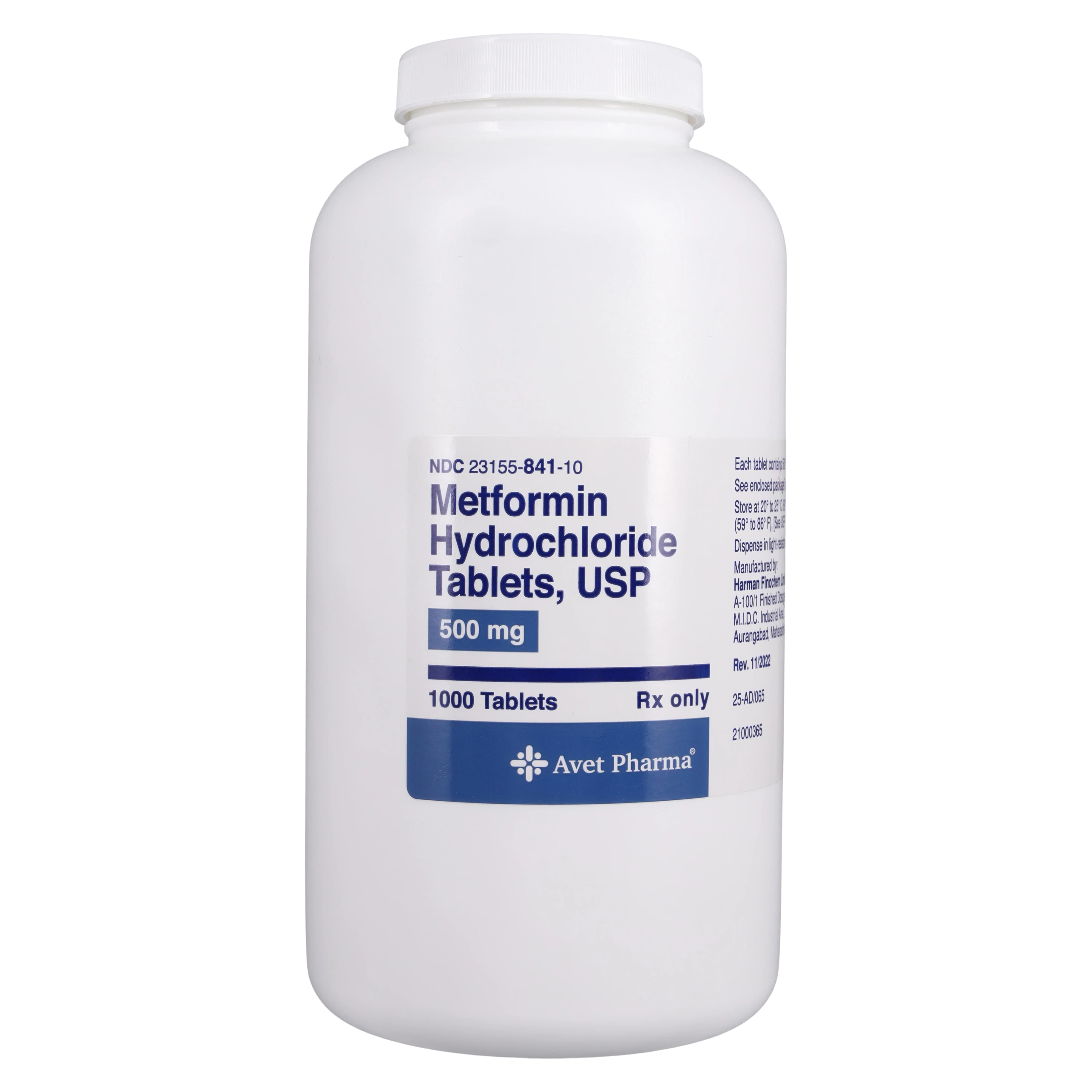 Metformin HCl Tablets 500mg, 1000/Bottle, Heritage Pharmaceuticals - Metformin HCl Tablets - Image 1