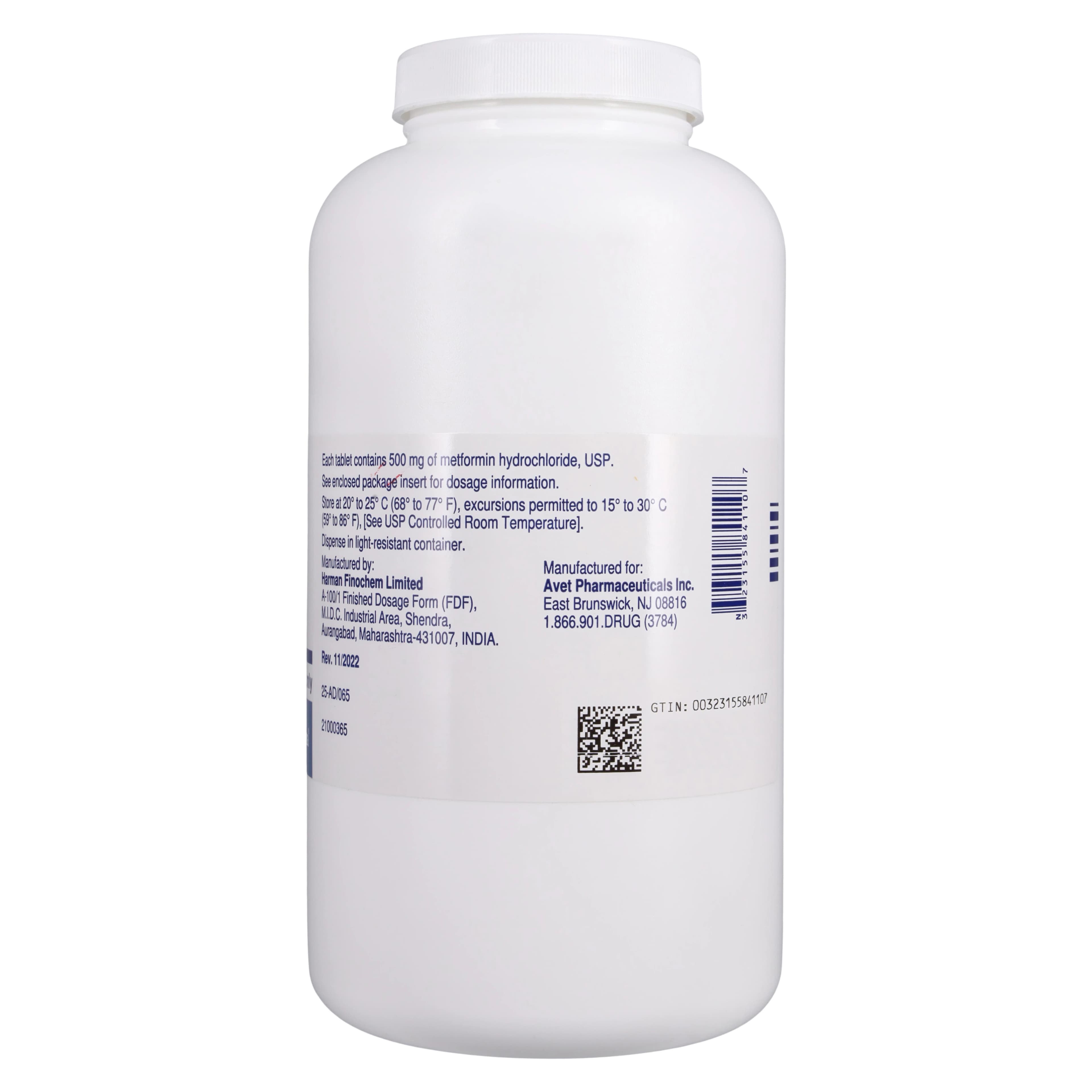 Metformin HCl Tablets 500mg, 1000/Bottle, Heritage Pharmaceuticals thumbnail 2