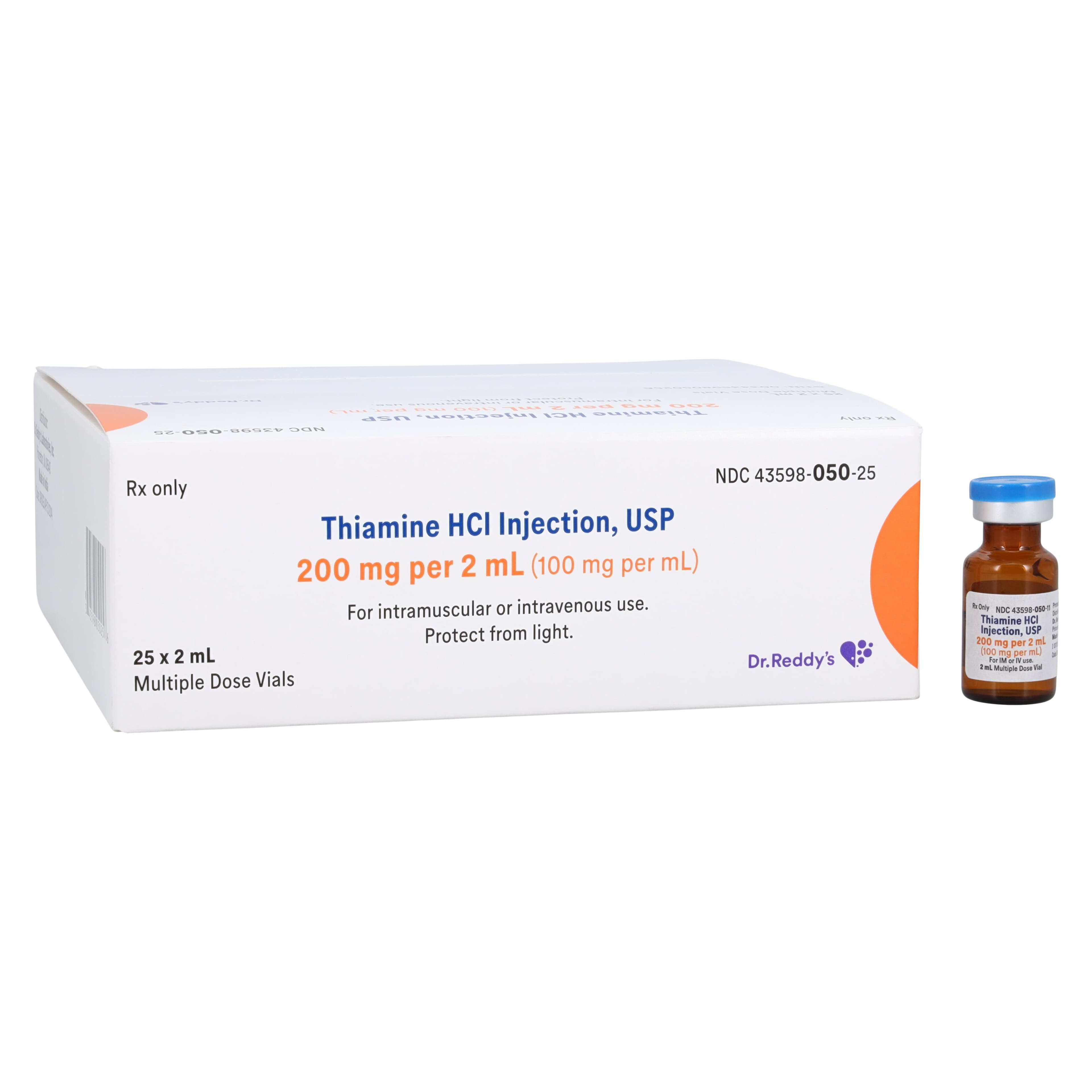 Thiamine HCl Injection 100 mg/mL, Multi-Dose Vial, 2 mL, 25/Package - Thiamine HCl Inj MDV 2mL - Image 1