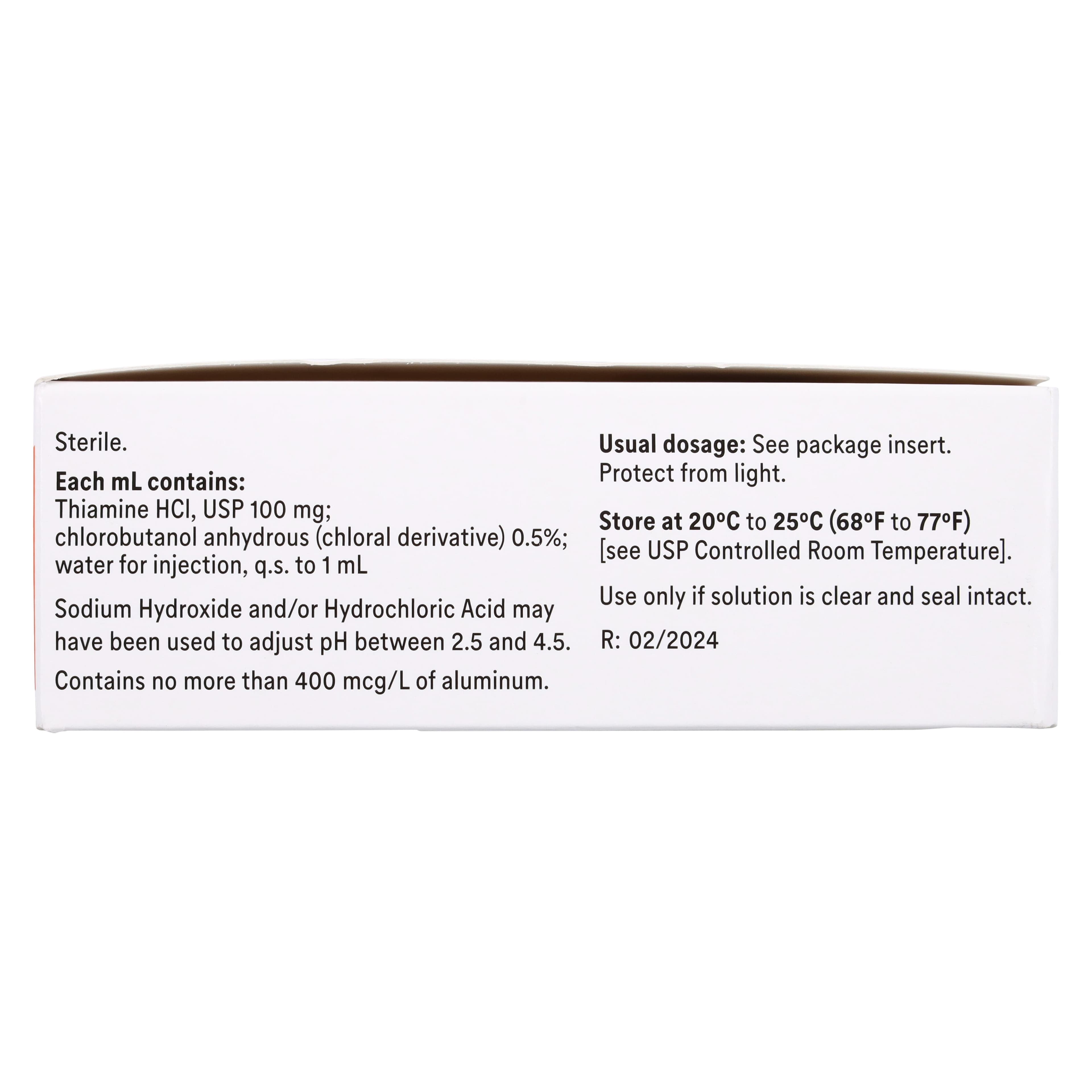 Thiamine HCl Injection 100 mg/mL, Multi-Dose Vial, 2 mL, 25/Package thumbnail 4
