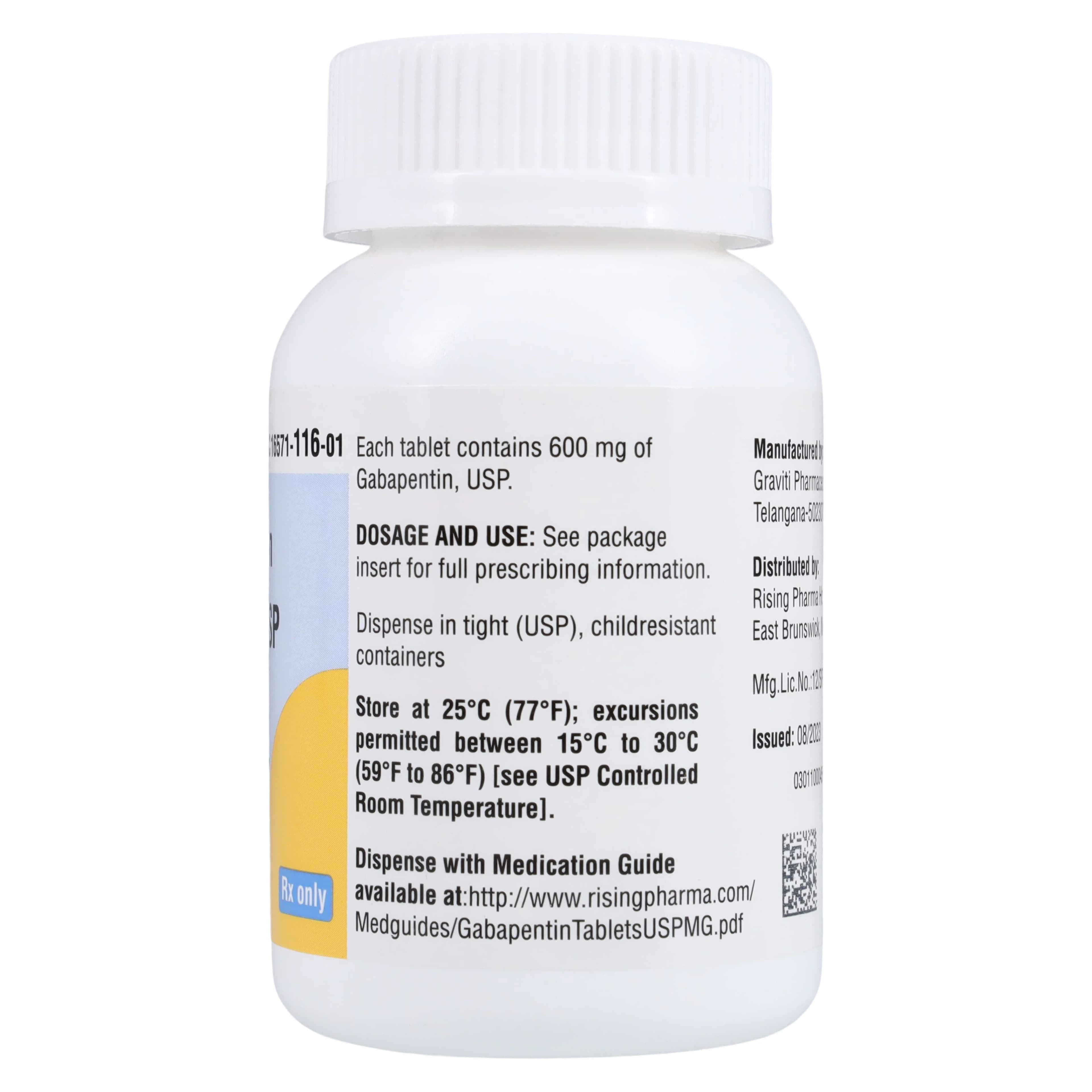 Gabapentin Tablets 600mg, 100 Count Bottle (Rising Pharmaceuticals) thumbnail 2
