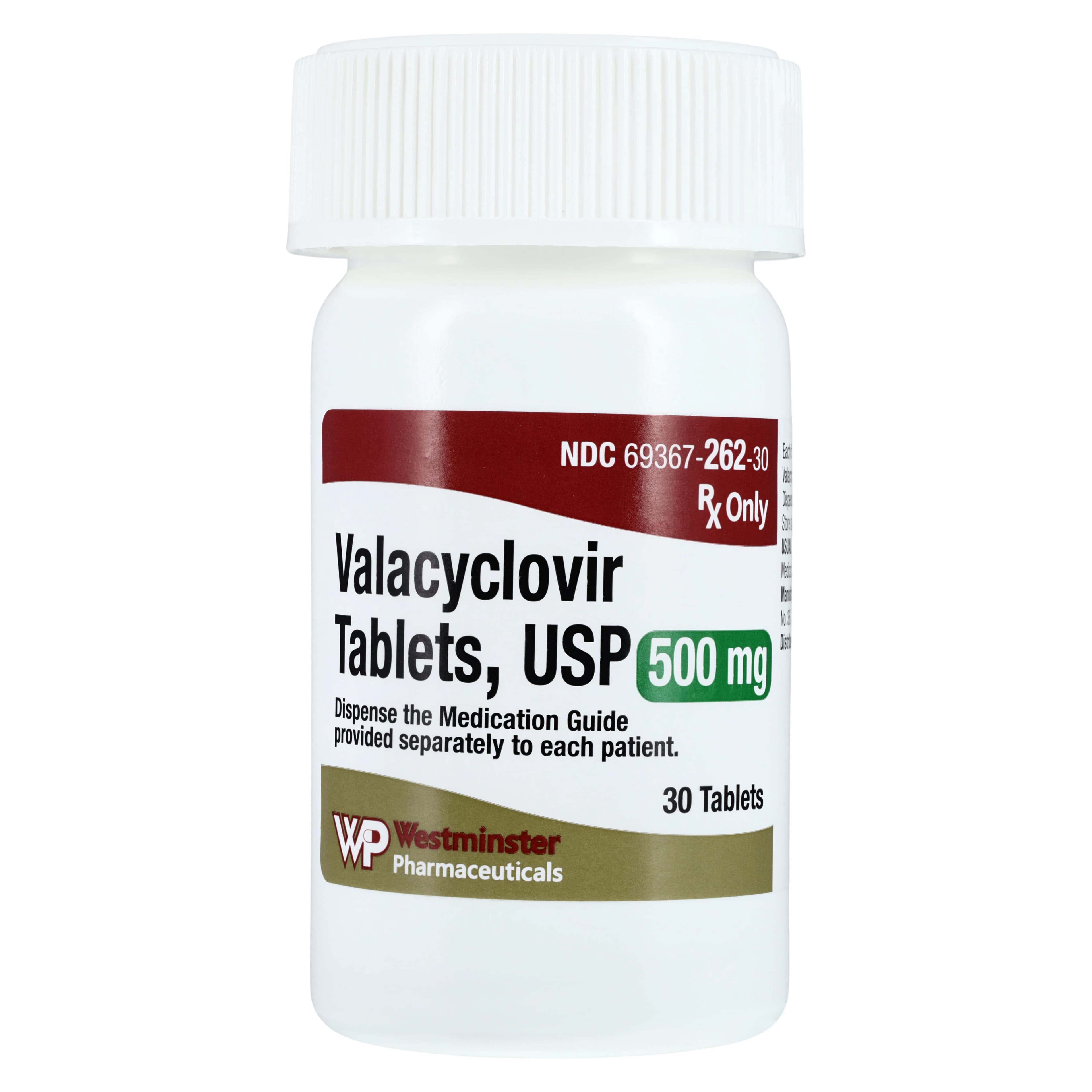 Valacyclovir HCl Tablets, 500mg, 30/Bottle - Valacyclovir HCl Tablets - Image 1