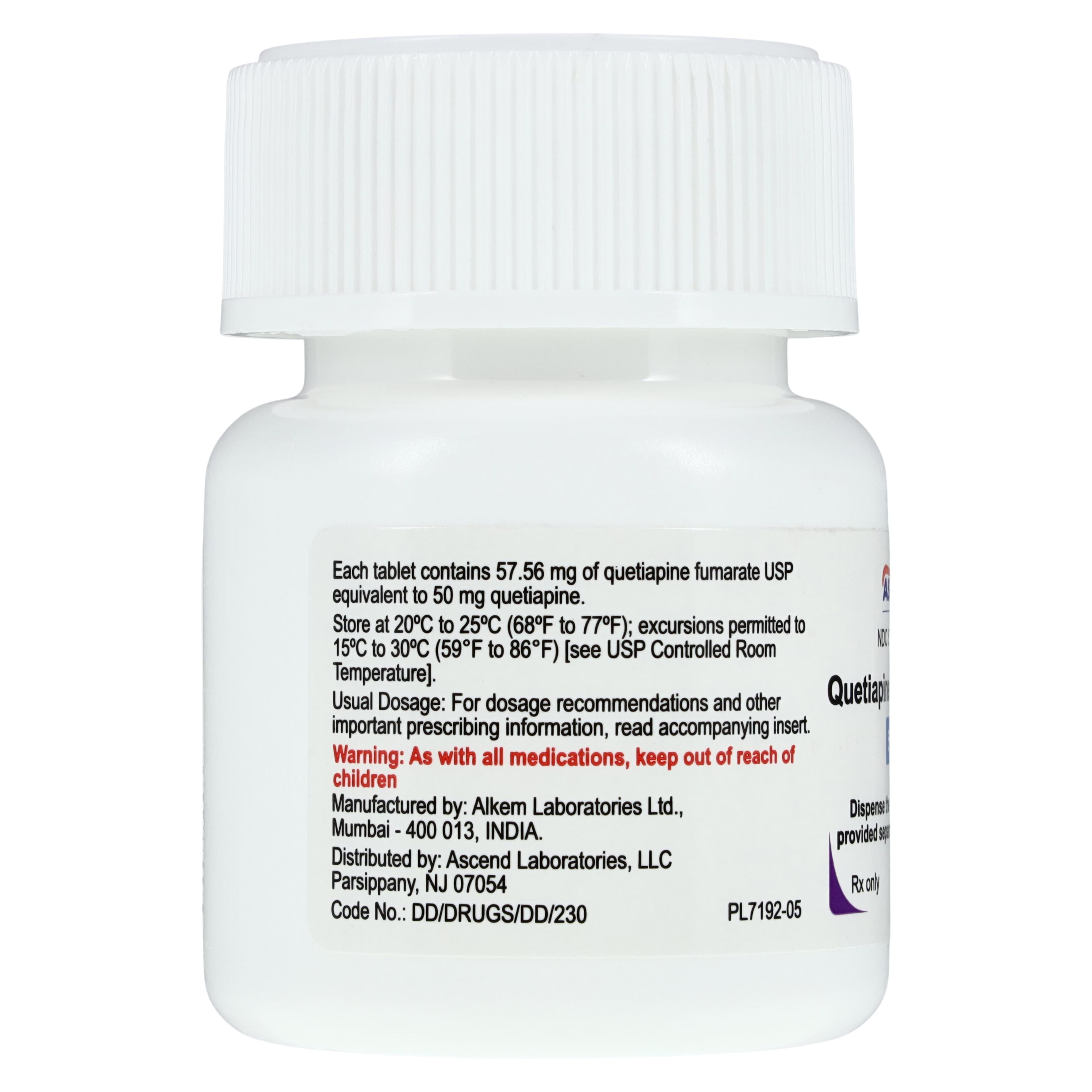 Quetiapine Fumarate Tablets 50mg, 100 Count Bottle (Ascend Laboratories) thumbnail 2