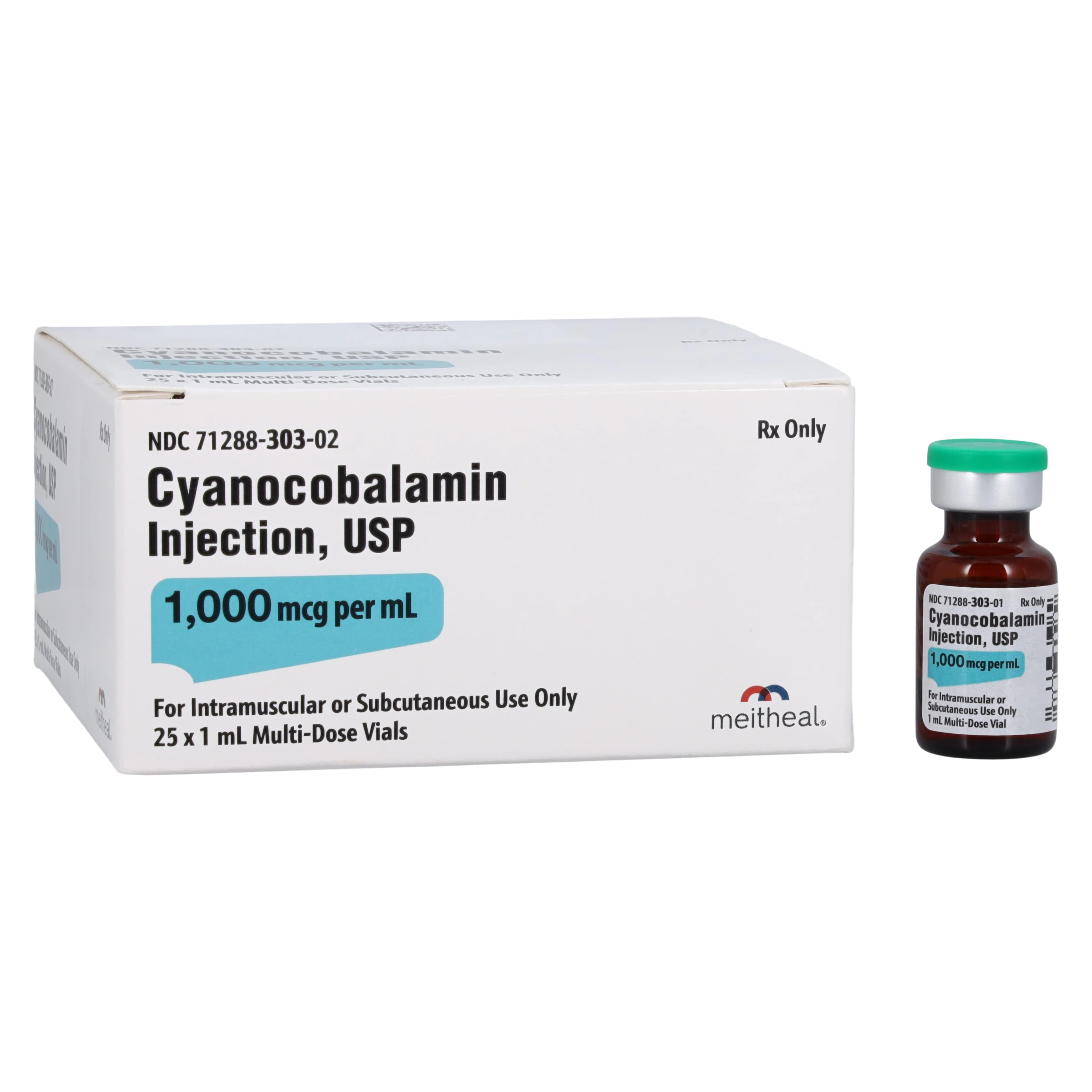 Cyanocobalamin (Vitamin B12) Injection, 1000 mcg/mL, MDV 1 mL, 25/Package, Meitheal Pharmaceuticals - Cyanocobalamin (B12) MDV 1ML - Image 1