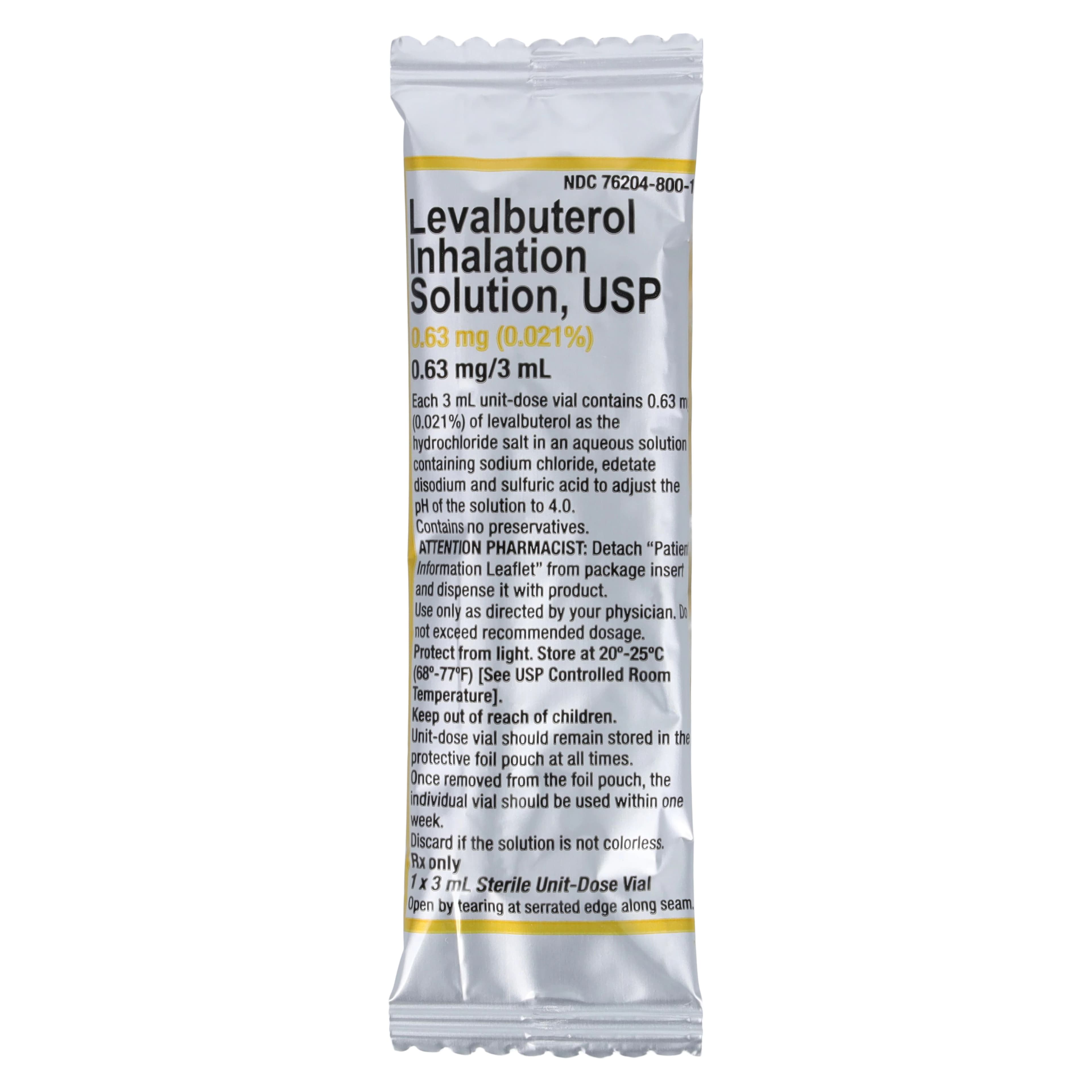 Levalbuterol Inhalation Solution 0.63 mg/3 mL, 30 Unit-Dose Vials (Ritedose Pharmaceuticals) thumbnail 2
