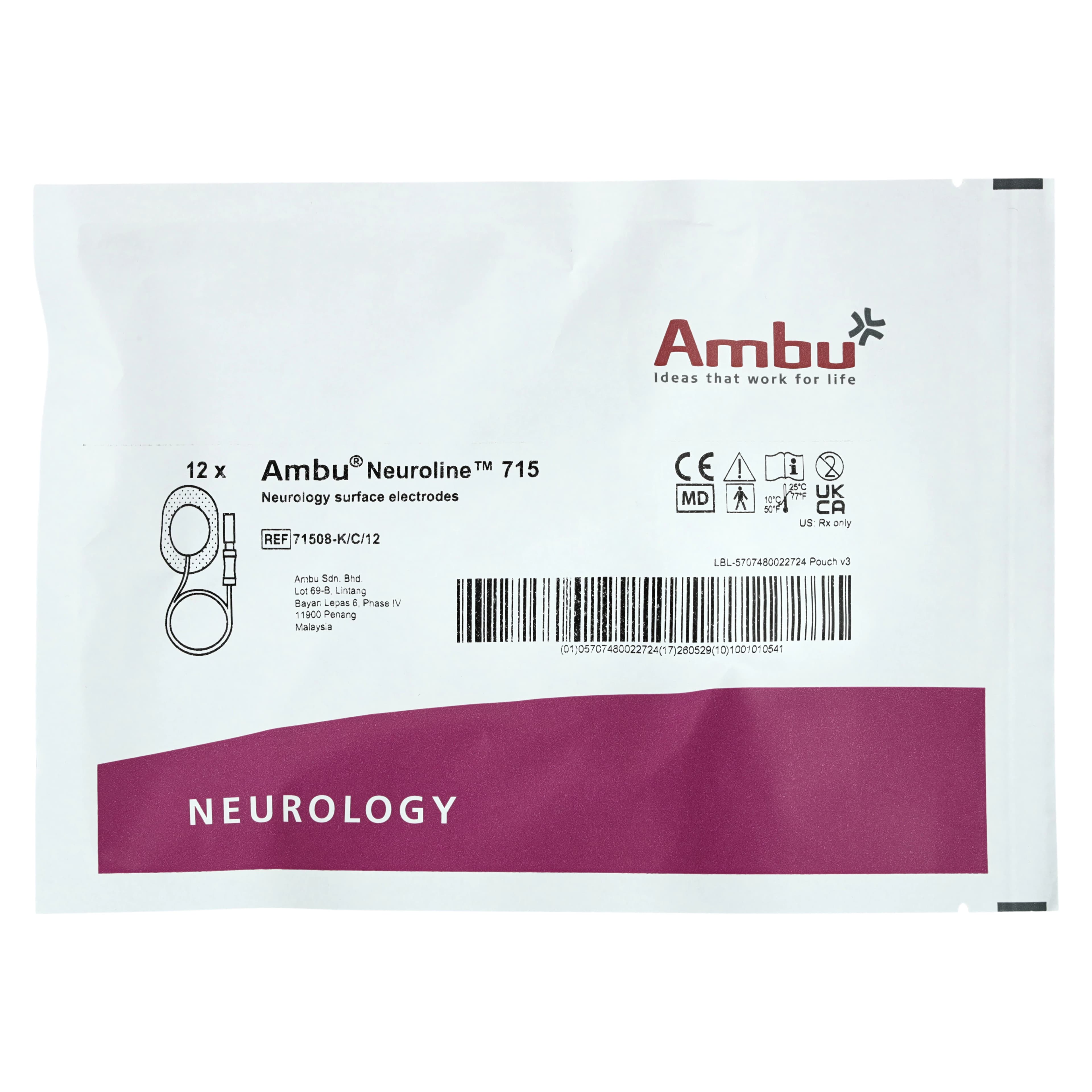 Ambu Neuroline ECG Electrode, Solid Gel, 30x22mm, Ag/AgCl, Disposable, 120/Box - Electrode Solid Gel - Image 1