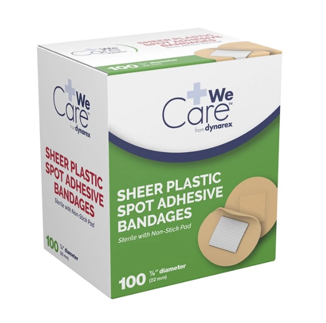 Dynarex Adhesive Bandage, Plastic, Sheer, Sterile, 7/8", 100/Box - Bandage Adhsv Sheer Spot - Image 1