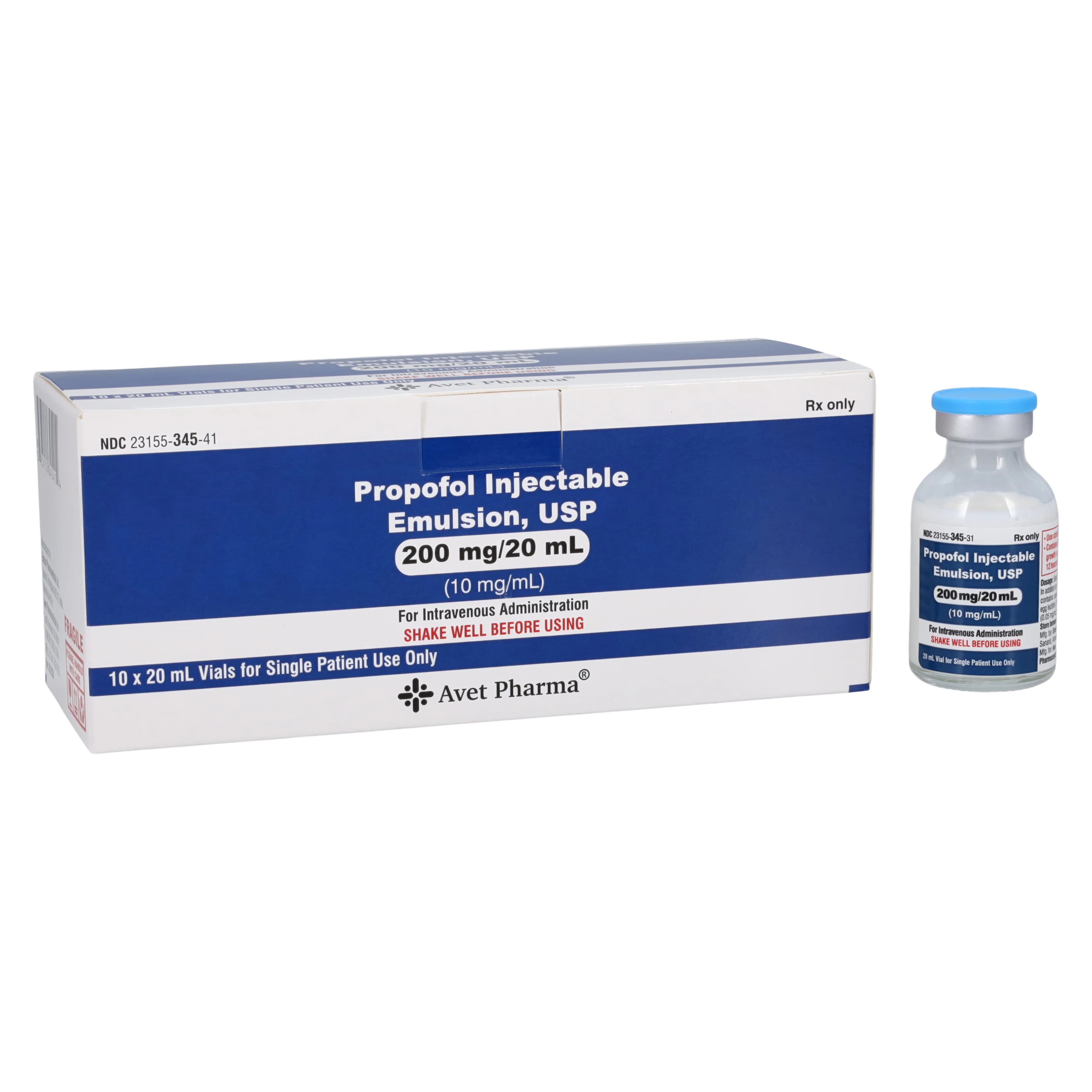 Propofol Injectable Emulsion, USP 200 mg/20 ml (10 mg/ml), Single Dose Vial, 10/Package, 01KEZKNNHZC2R2MATJNJMNEFDP - Propofol Injectable Emulsion, USP 200 mg/20 ml (10 mg/ml) Pkg/10 - Image 1