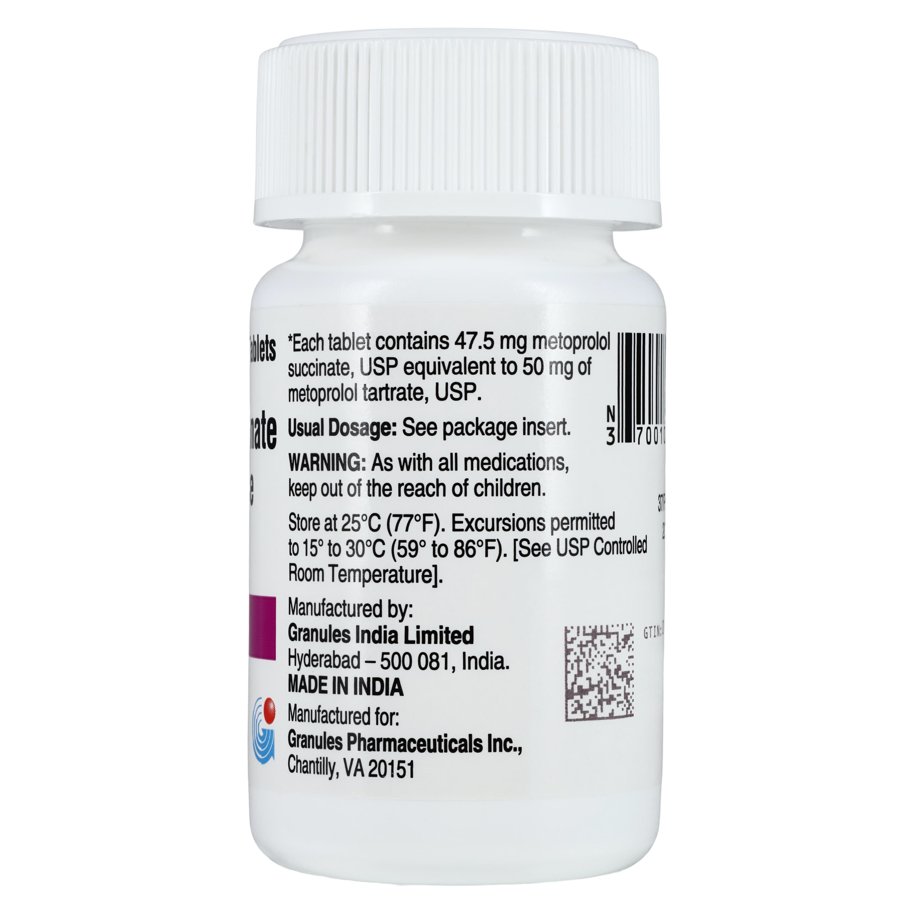 Metoprolol Succinate ER Tablets, 50mg, Extended Release, 100/Bottle thumbnail 2