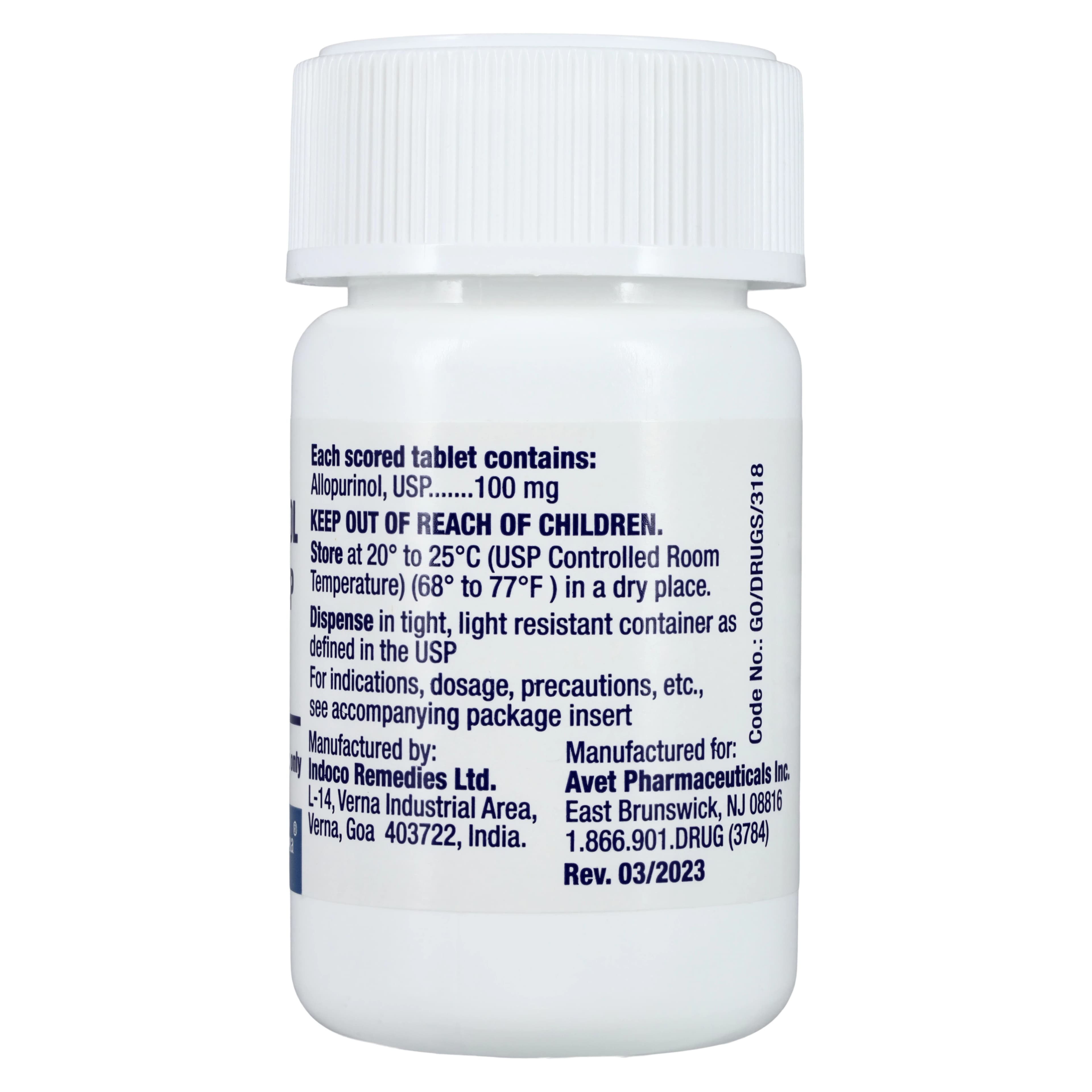 Allopurinol Tablets, 100mg, 100/Bottle, Heritage Pharmaceuticals thumbnail 2