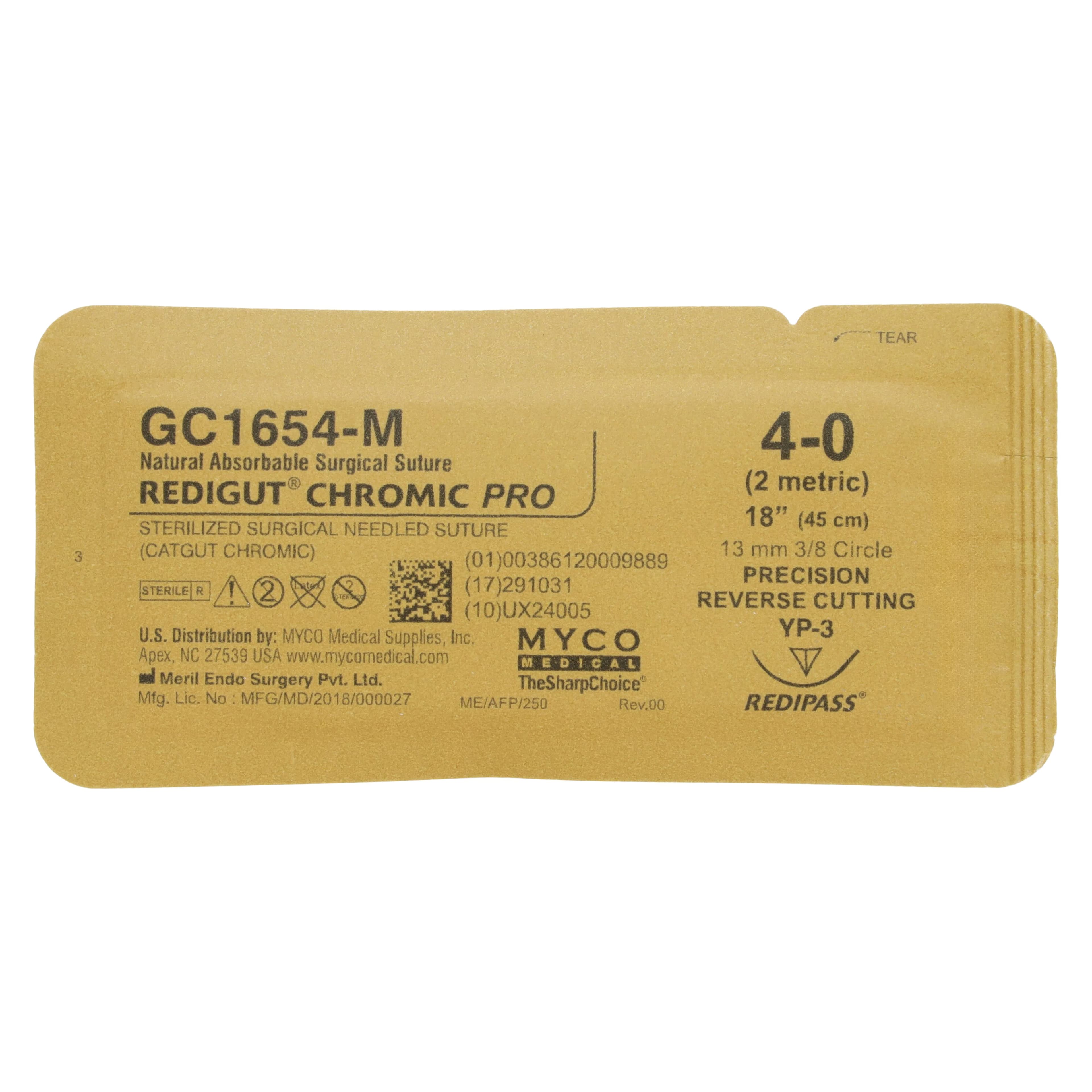 Reli Redigut Chromic Gut Suture 4-0, 18", YP-3 Precision Reverse Cutting 3/8 Circle Needle 24mm, Natural, 12/Box thumbnail 2