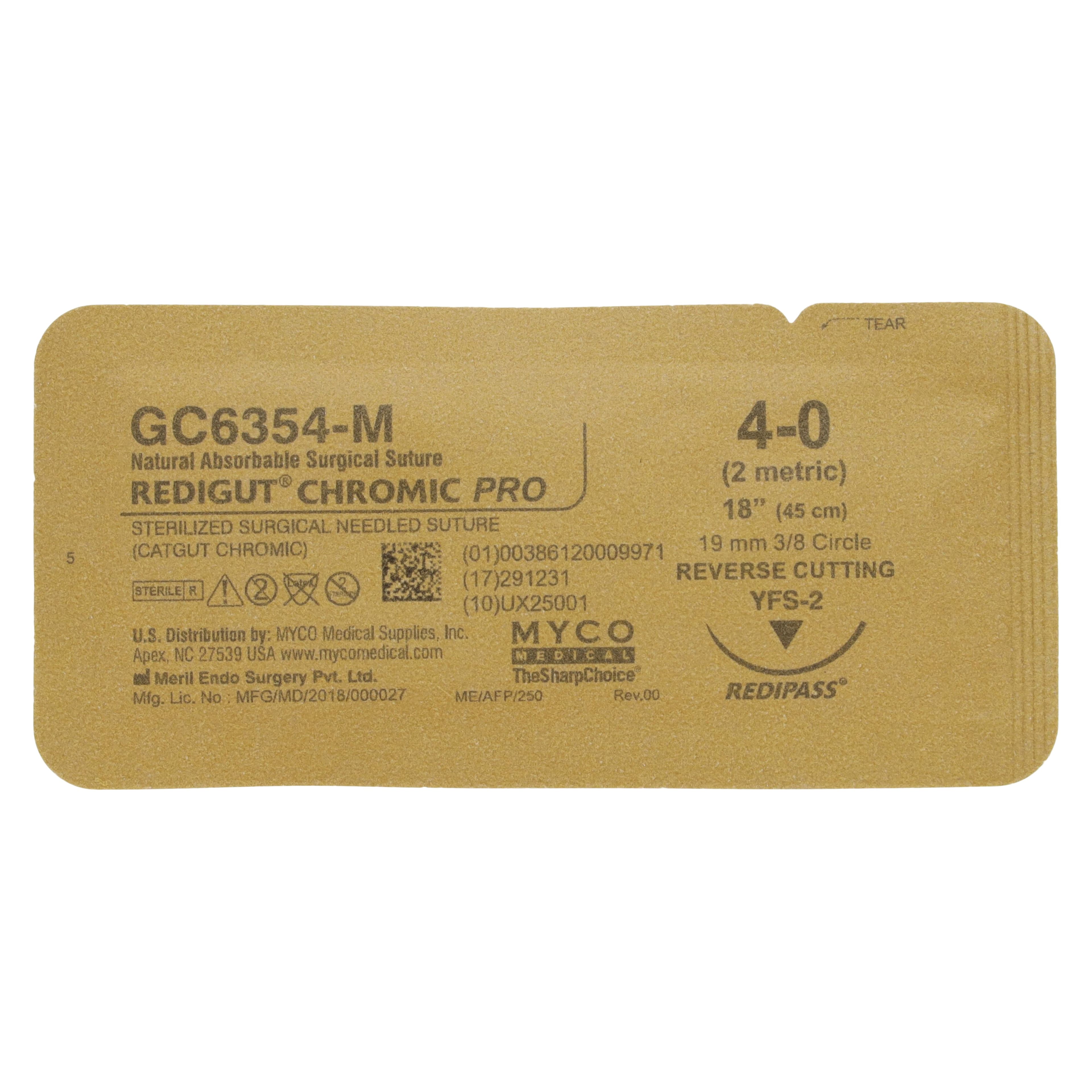 Redigut Chromic Pro Suture 4-0, 18", YFS-2 Reverse Cutting, 3/8 Circle Needle, 24mm, 12/Box thumbnail 2