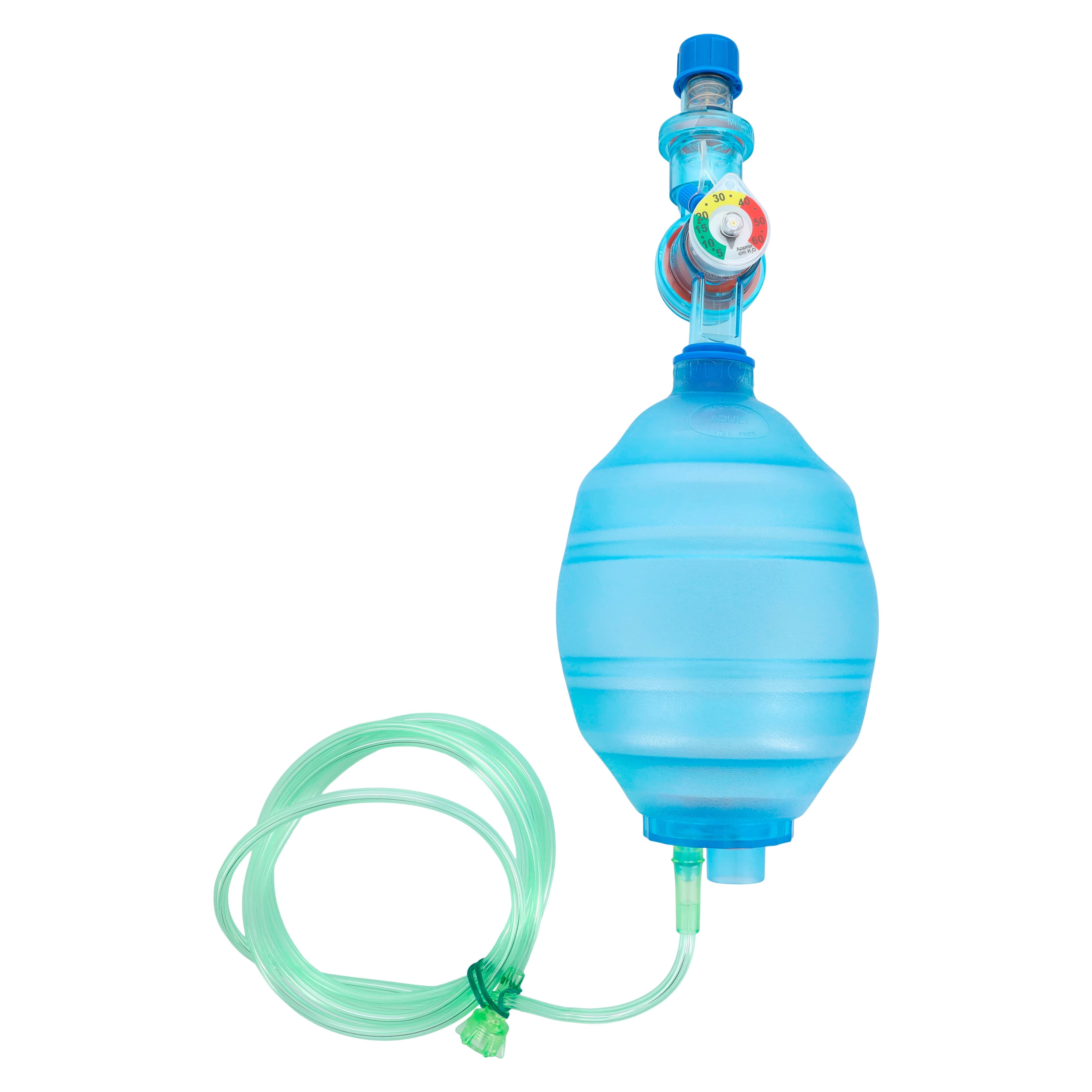 Mercury Medical CPR-2 Adult Disposable Resuscitator, Transparent/Blue, with Manometer, O2 Reservoir, Mask and PEEP Valve, 6/Box thumbnail 2