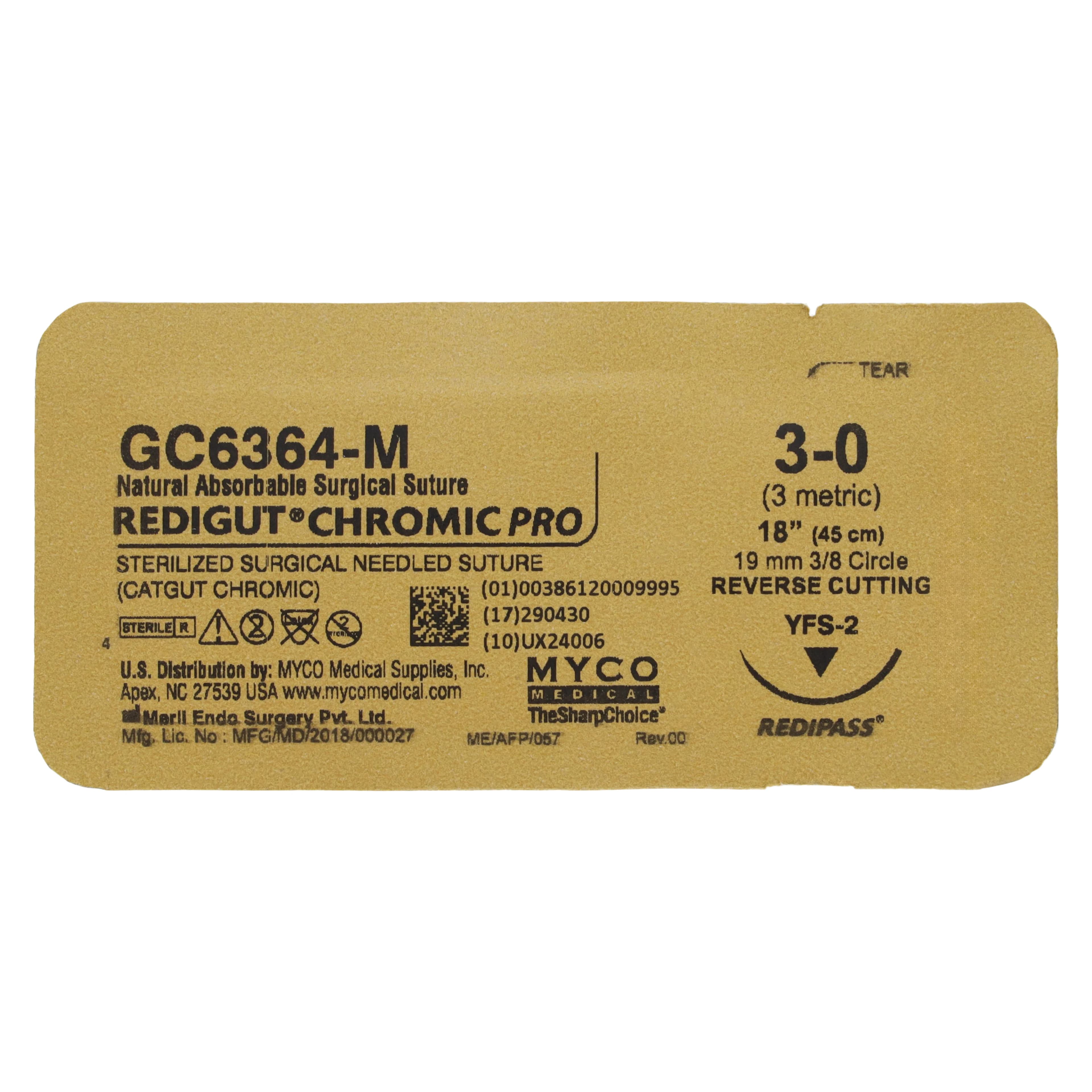 Reli Redigut Chromic Gut Suture 3-0, 18", YFS-2 Reverse Cutting 3/8 Circle Needle 24mm, Natural, 12/Box thumbnail 2