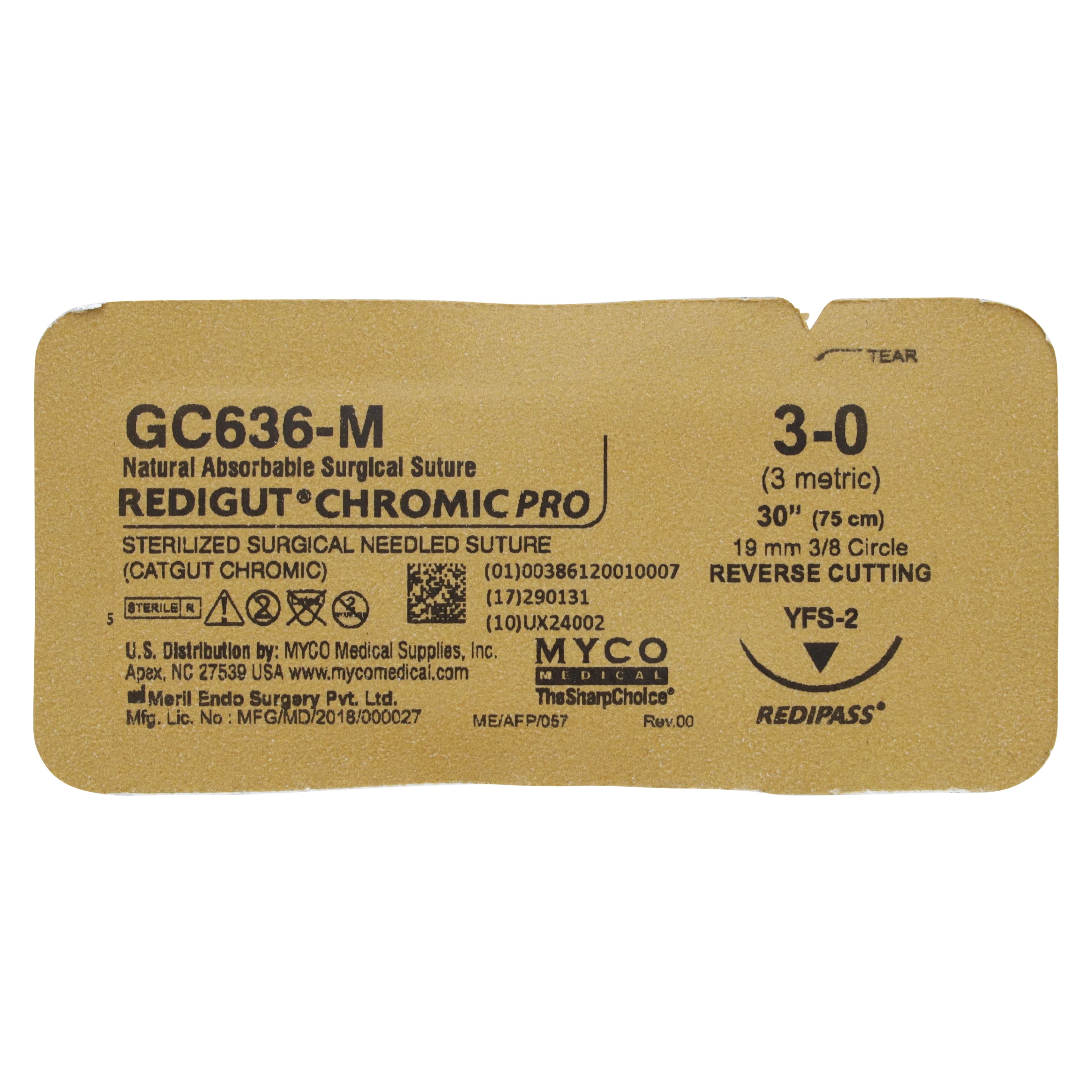 Reli Redigut Chromic Pro Suture 3-0, 30", YFS-2 Reverse Cutting, 3/8 Circle Needle, 24mm, Natural, 12/Box, GC636-M thumbnail 2