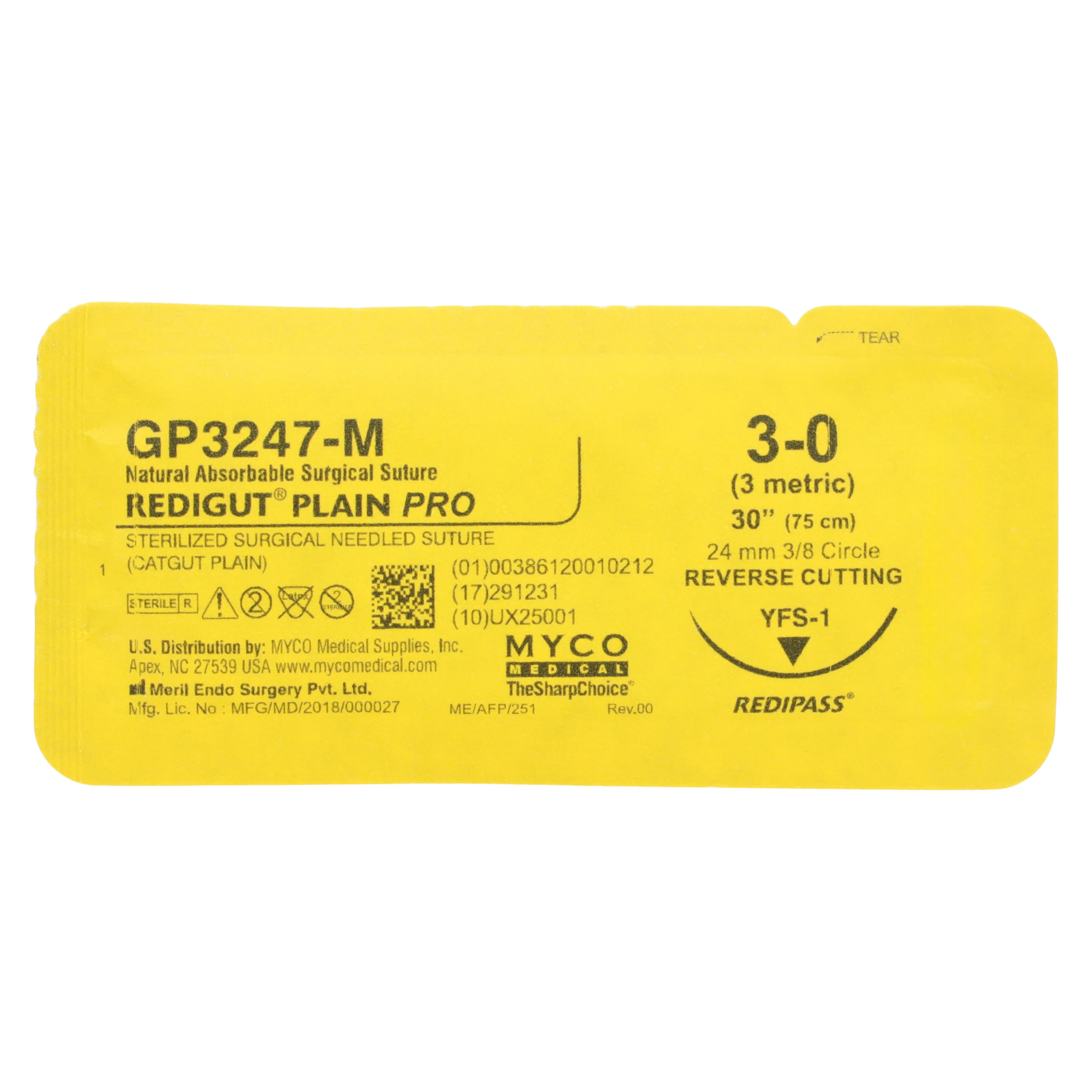 Reli Pro Plain Gut Suture 3-0, 30", YFS-1 Reverse Cutting Needle, 24mm, 3/8 Circle, Undyed, 12/Box thumbnail 2