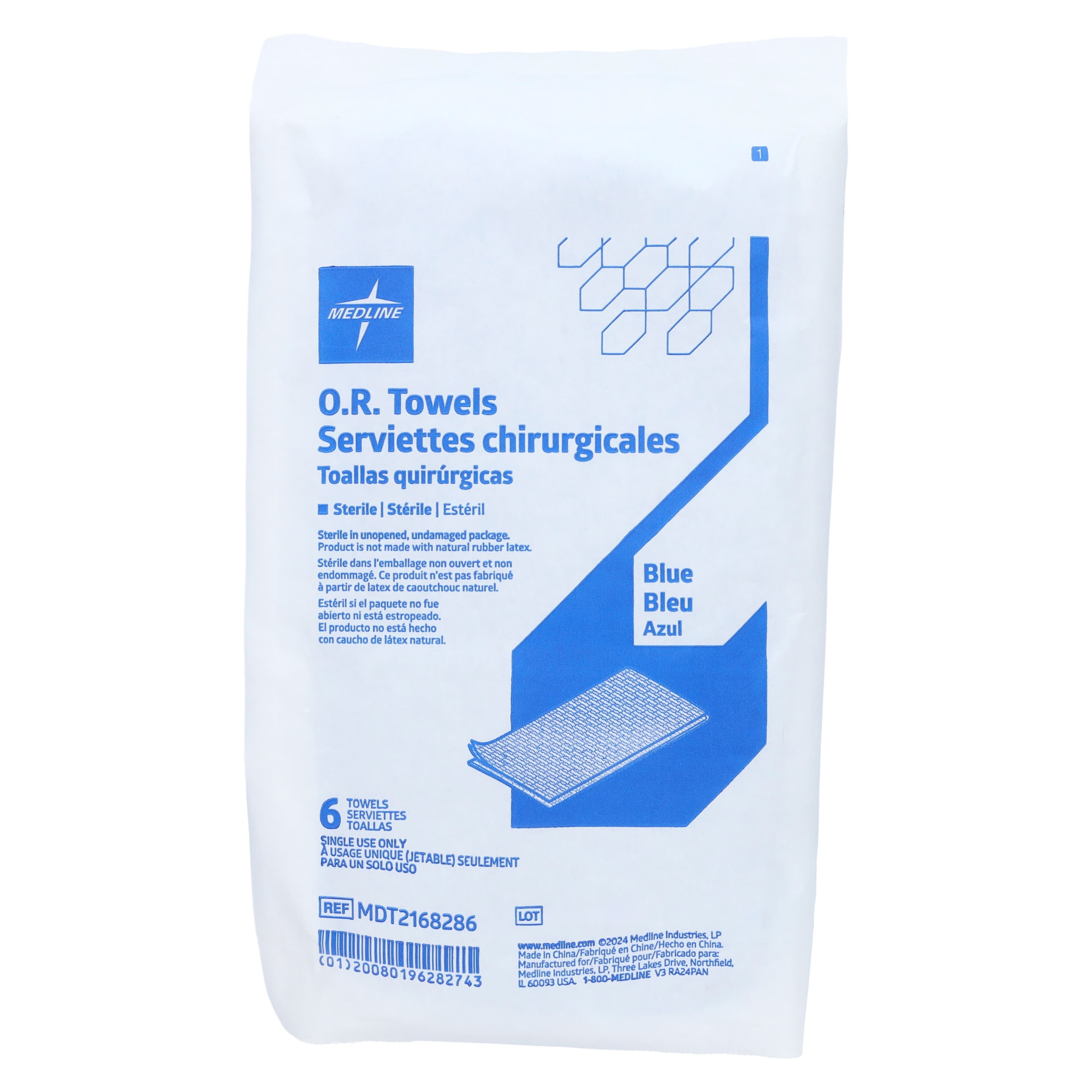 Medline O.R. Towel, 17x27", Sterile, Blue, Disposable thumbnail 2