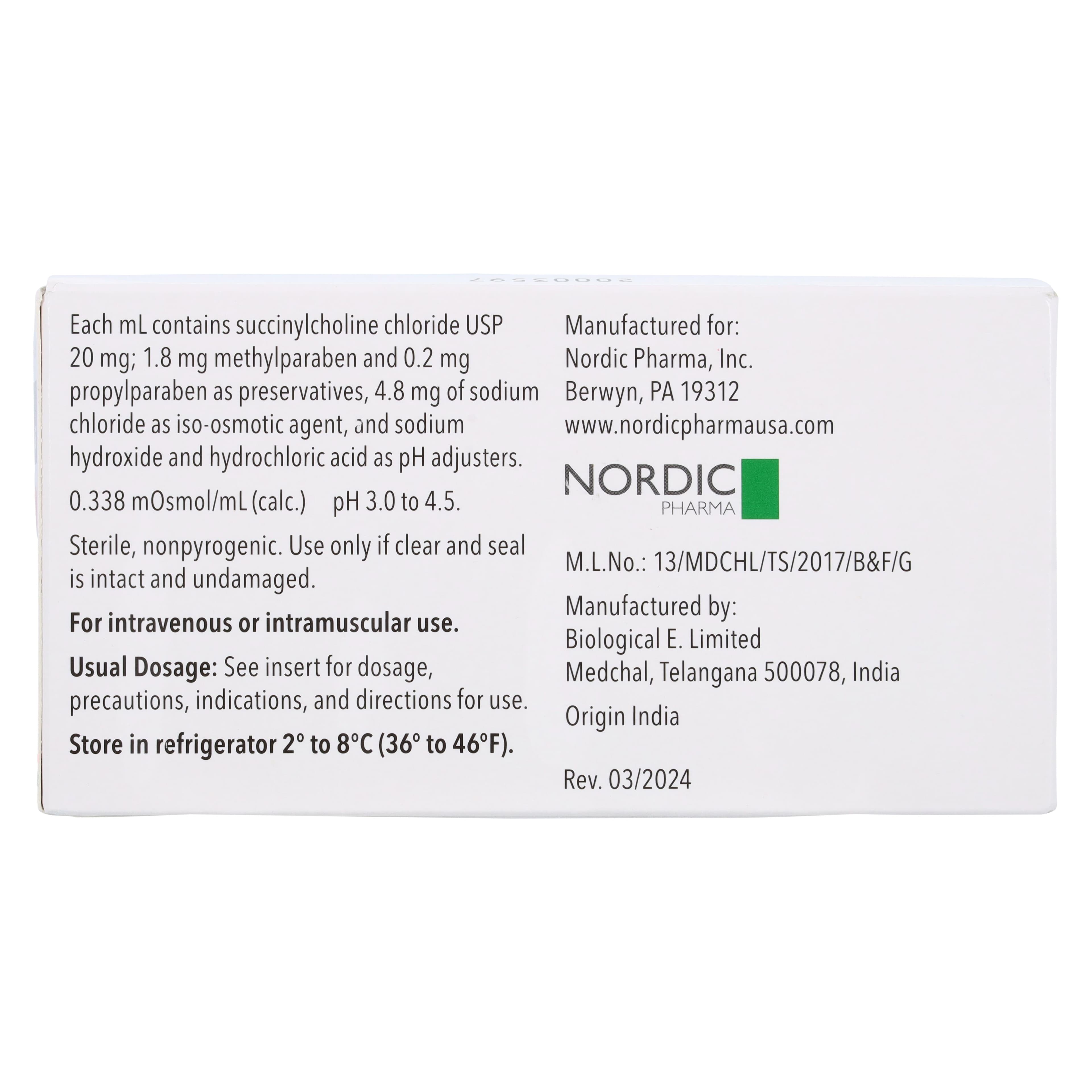 Succinylcholine Chloride Injection 20 mg/mL, Multiple-Dose Vial, 10 mL, 10/Package thumbnail 5